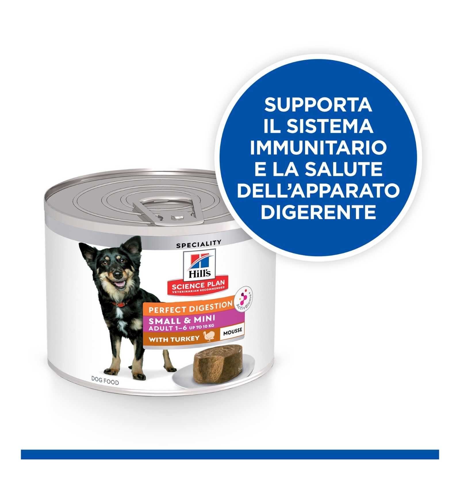 HILL'S SCIENCE PLAN CANE ADULT SMALL & MINI PERFECT DIGESTION MOUSSE AL TACCHINO DA 200 GR IN LATTINA