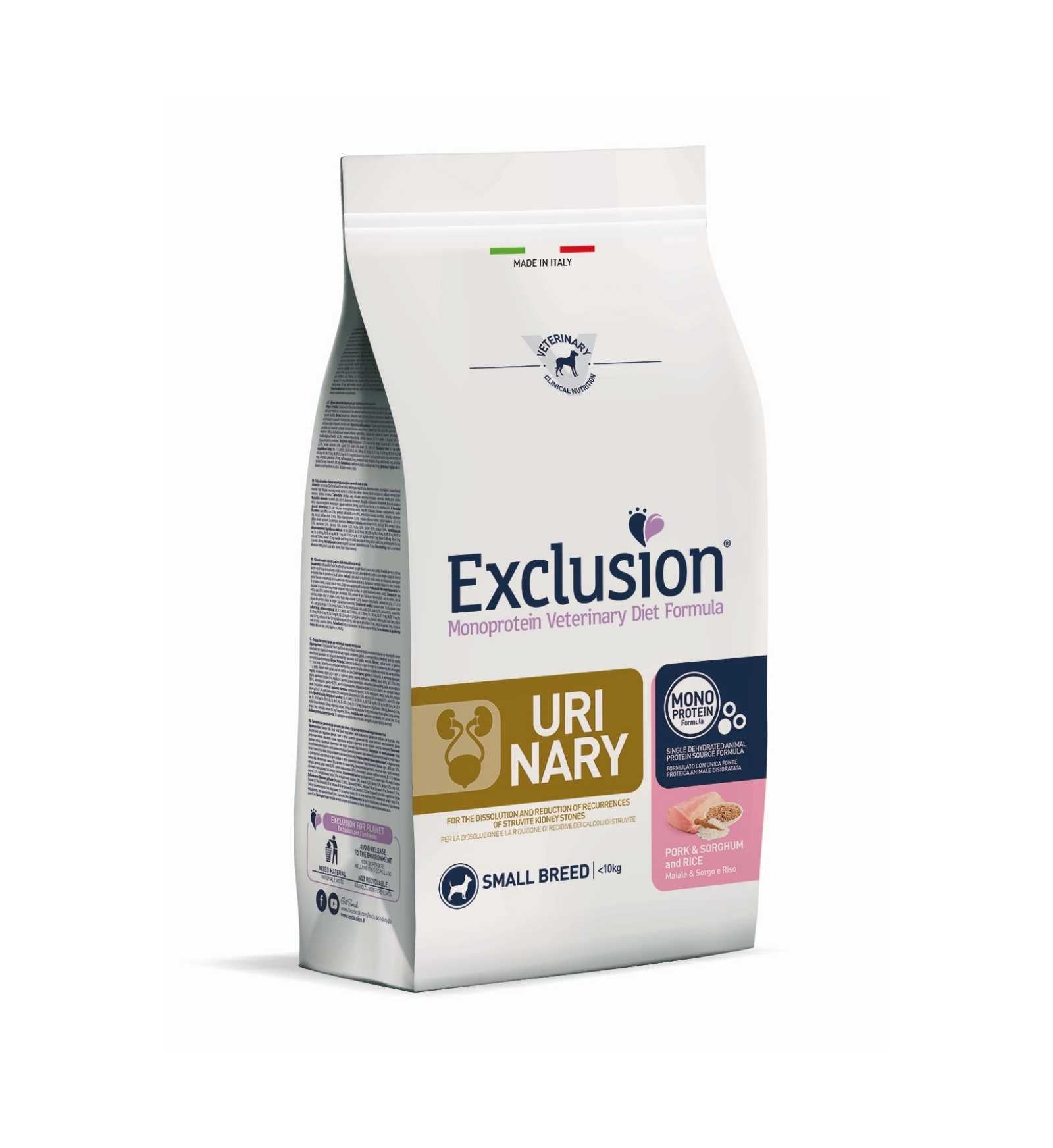 EXCLUSION CANE DIET ADULT SMALL BREED URINARY MAIALE SORGO E RISO DA 2 KG