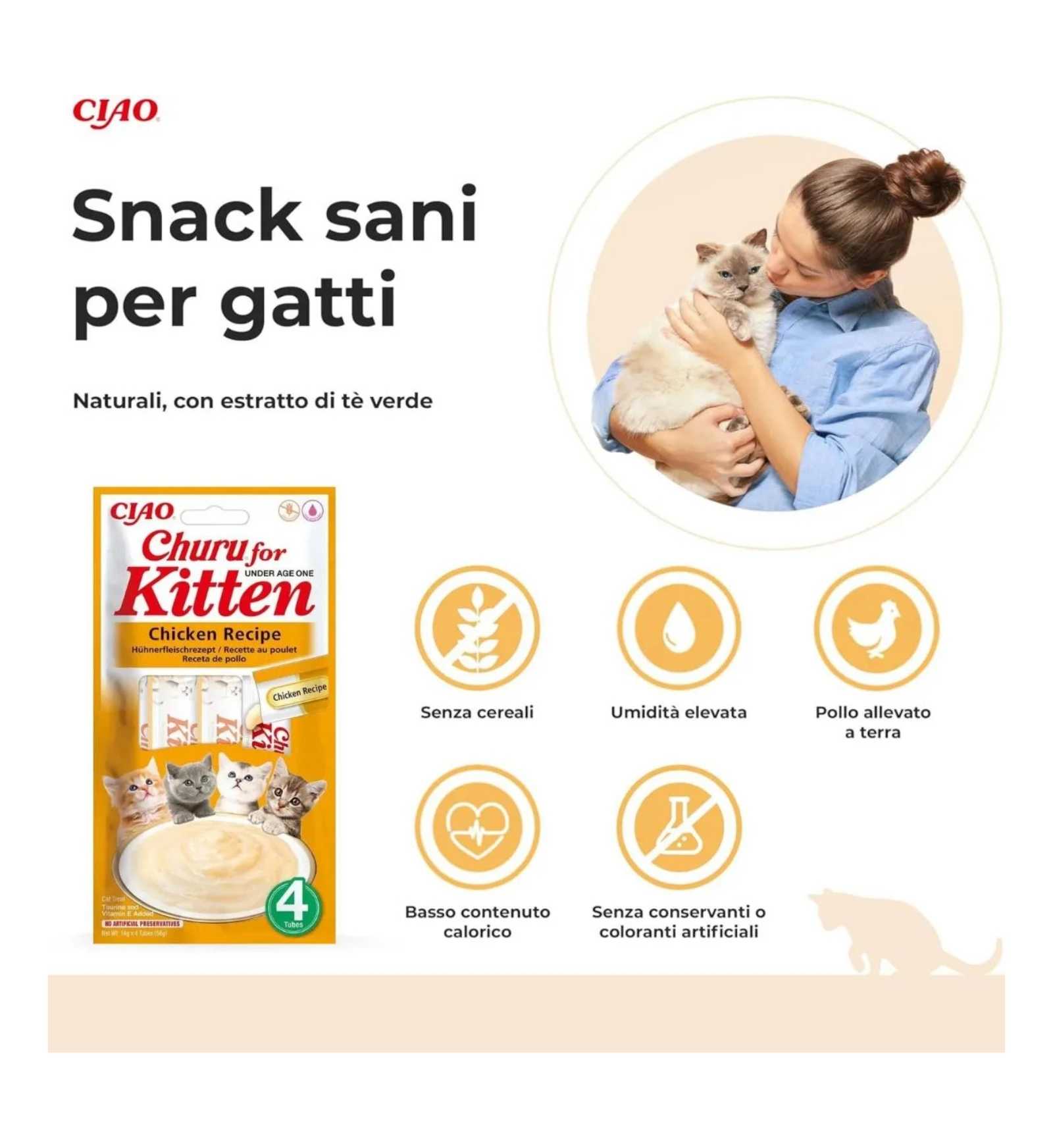 INABA CIAO CHURU GATTO SNACK TREATS KITTEN RICETTA DI POLLO DA 56 GR 4 PEZZI