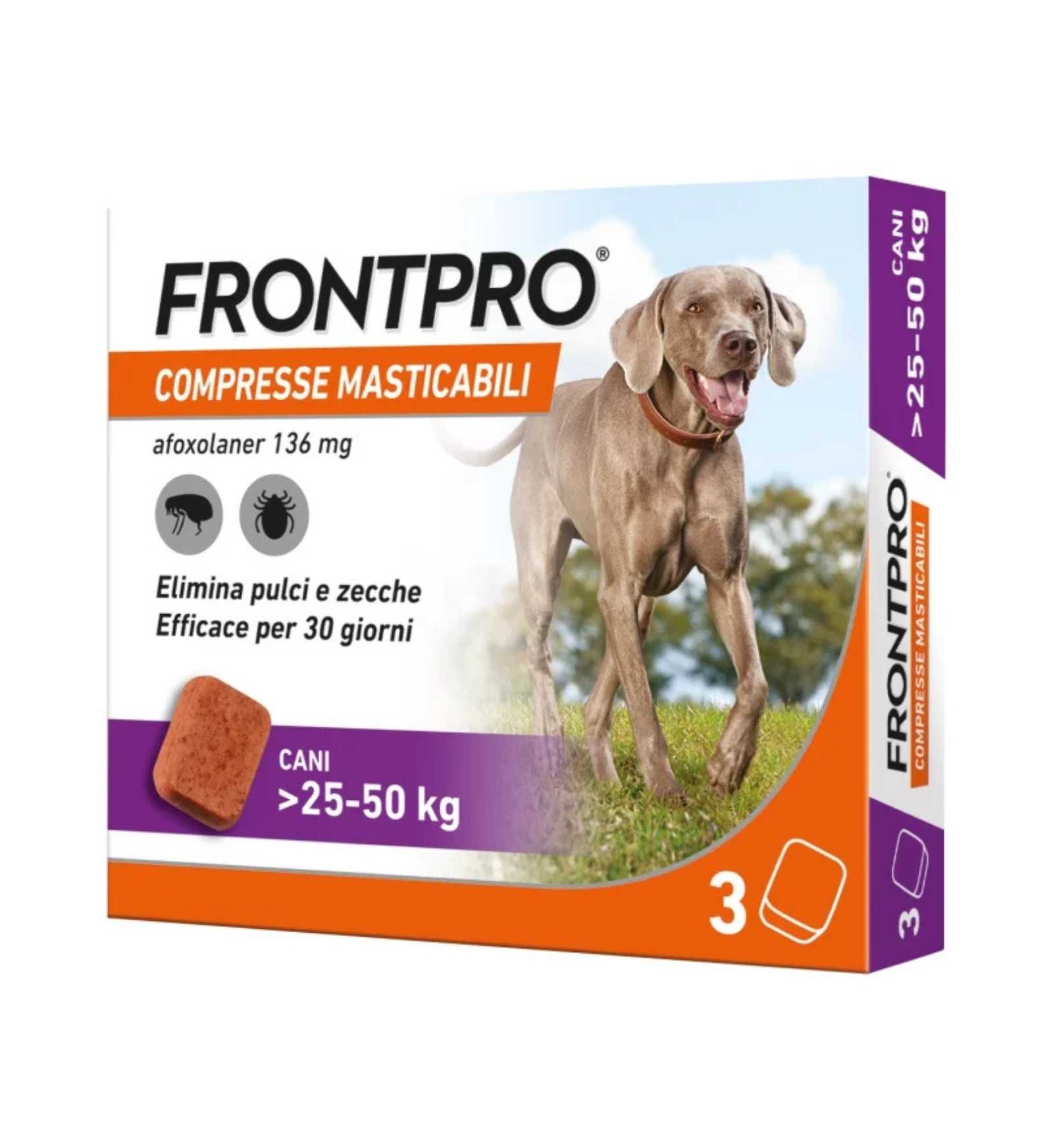 FRONTPRO ANTIPARASSITARIO PER CANI DA 25-50 KG COMPRESSE MASTICABILI 3 PZ
