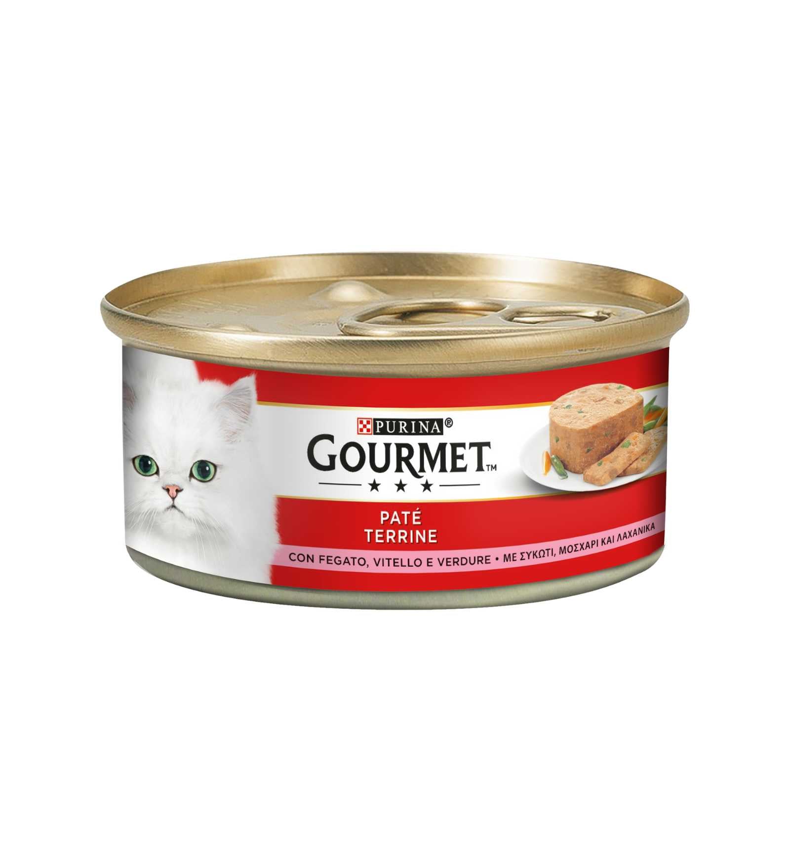 PURINA GOURMET GATTO PATE' CON PEZZETTI DI FEGATO VITELLO E VERDURE DA 195 GR IN LATTINA