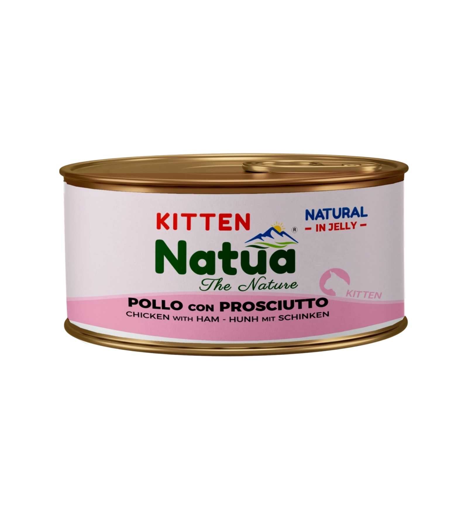NATUA NATURAL GATTO KITTEN JELLY POLLO CON PROSCIUTTO DA 85 GR IN LATTINA
