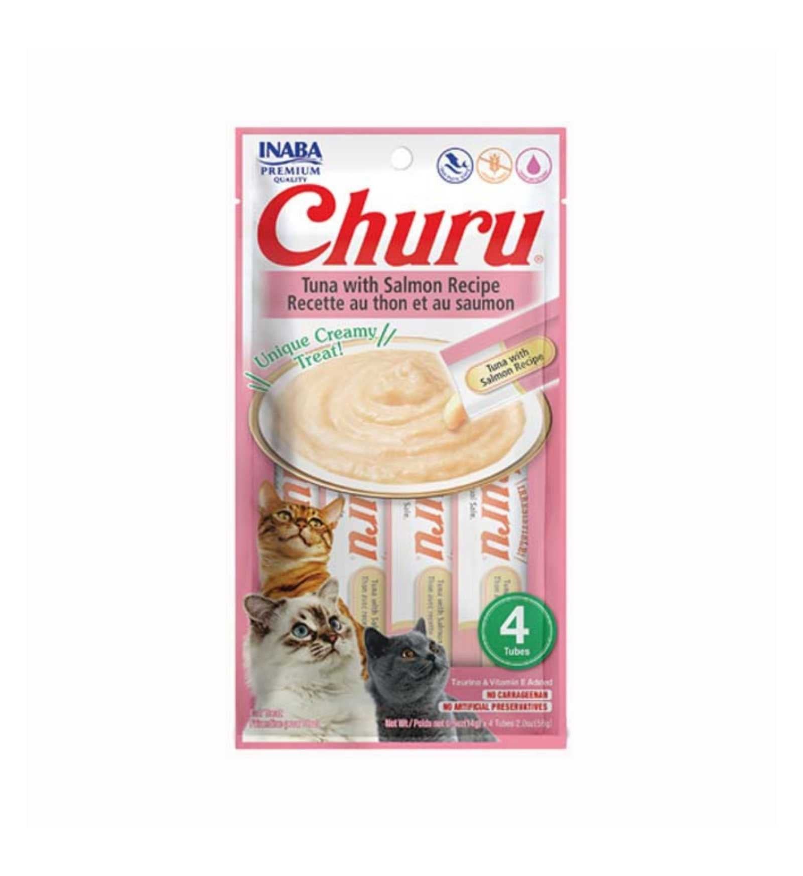 INABA CIAO CHURU GATTO SNACK TREATS RICETTA TONNO CON SALMONE DA 56 GR 4 PEZZI