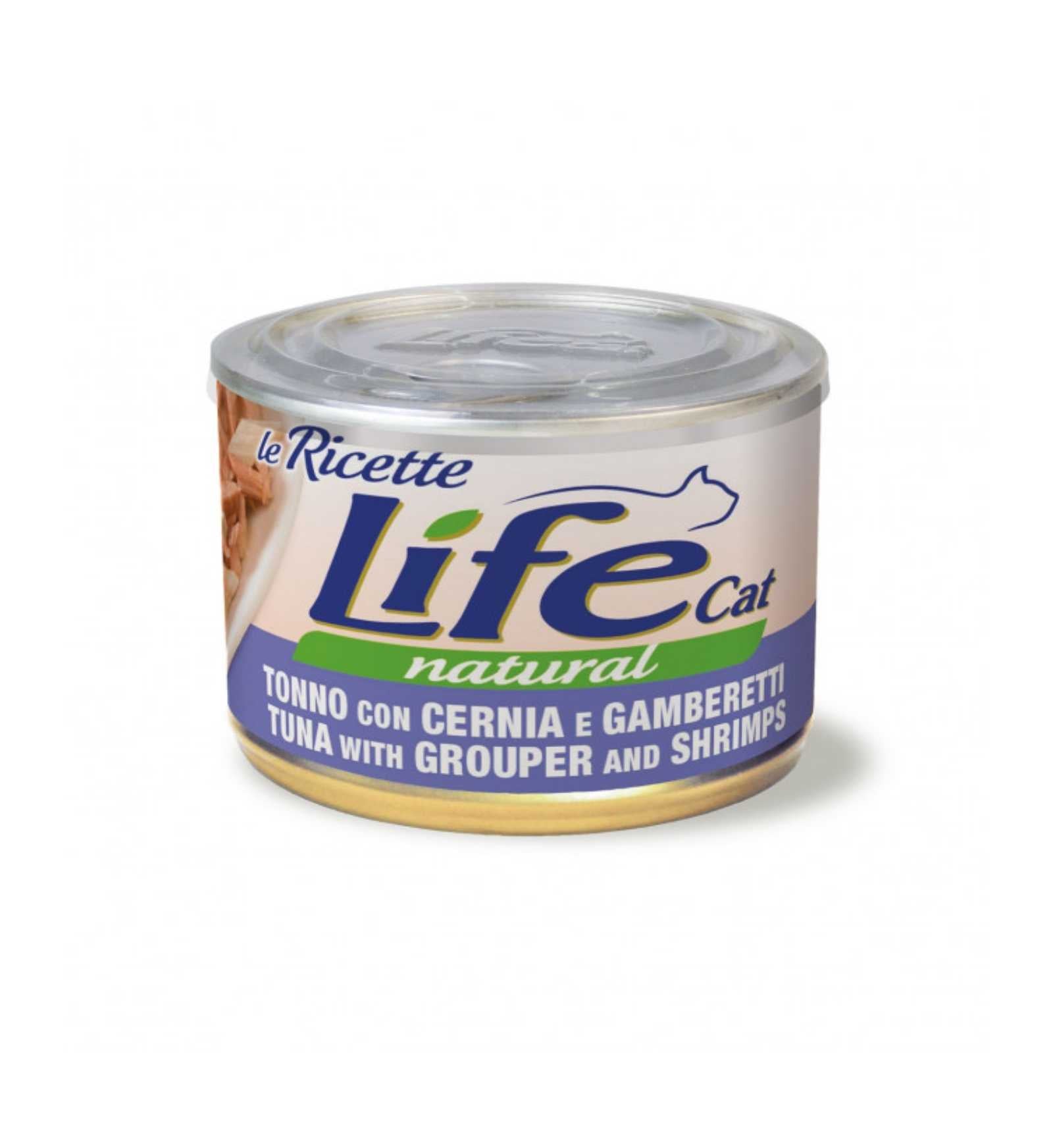 LIFEPETCARE GATTO LIFE CAT NATURAL LE RICETTE TONNO CON CERNIA E GAMBERETTI DA 150 GR IN LATTINA