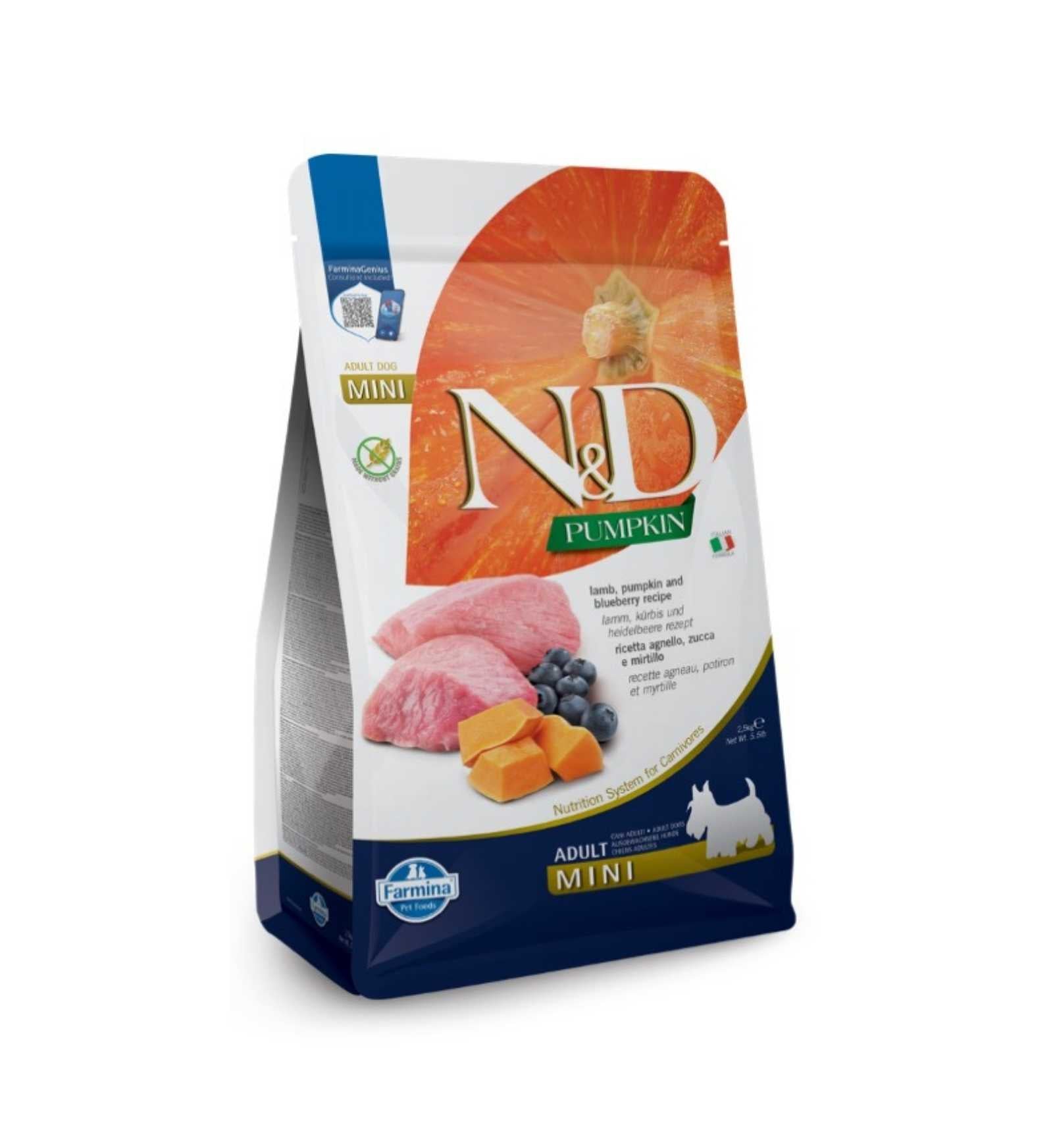 FARMINA N&D CANE GRAIN FREE ADULT MINI AGNELLO ZUCCA MIRTILLO