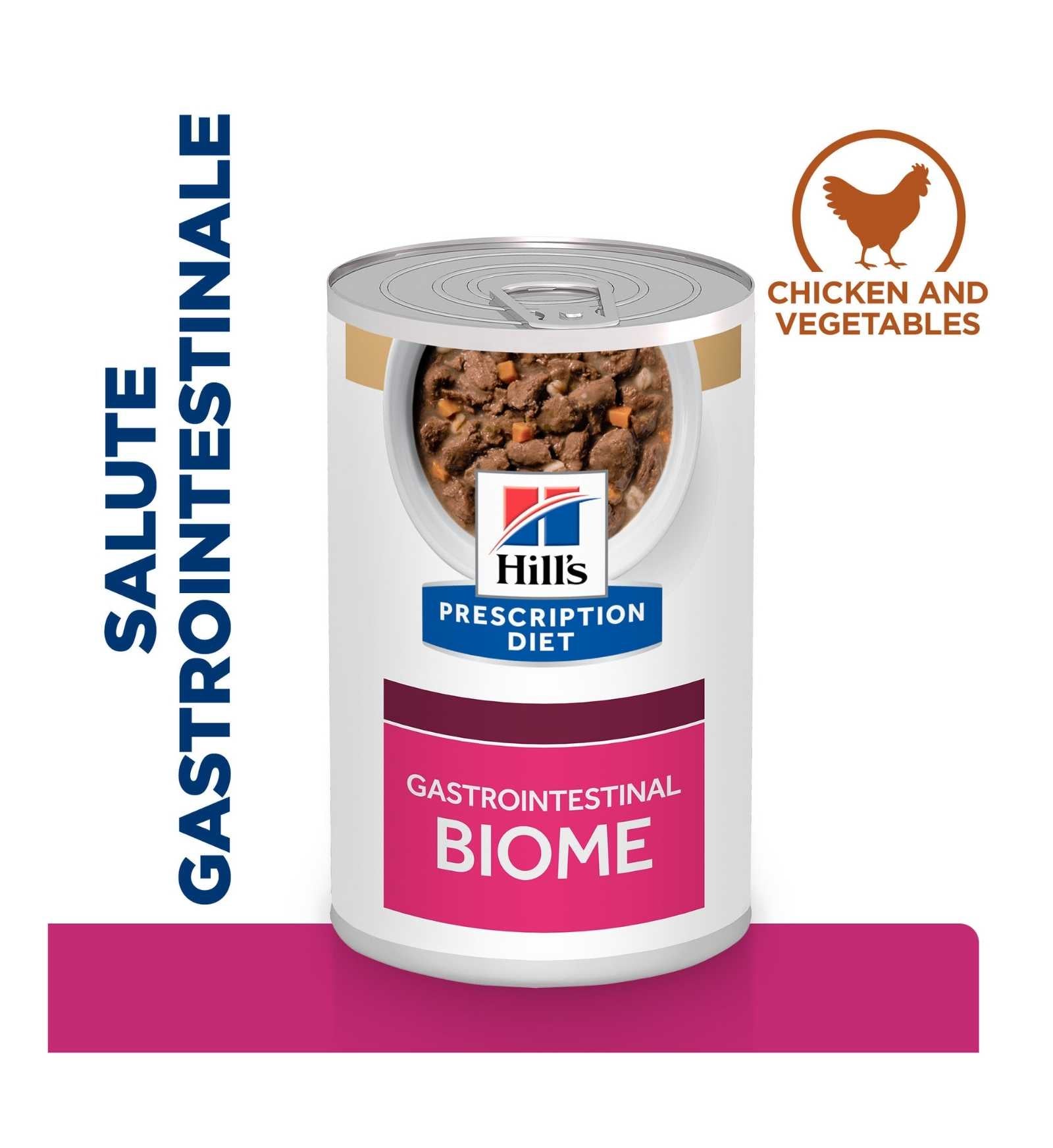 HILL'S PRESCRIPTION DIET CANE GASTROINTESTINAL BIOME DIGESTIVE / FIBRE CARE SPEZZATINO POLLO E CAROTE DA 354 G IN LATTINA