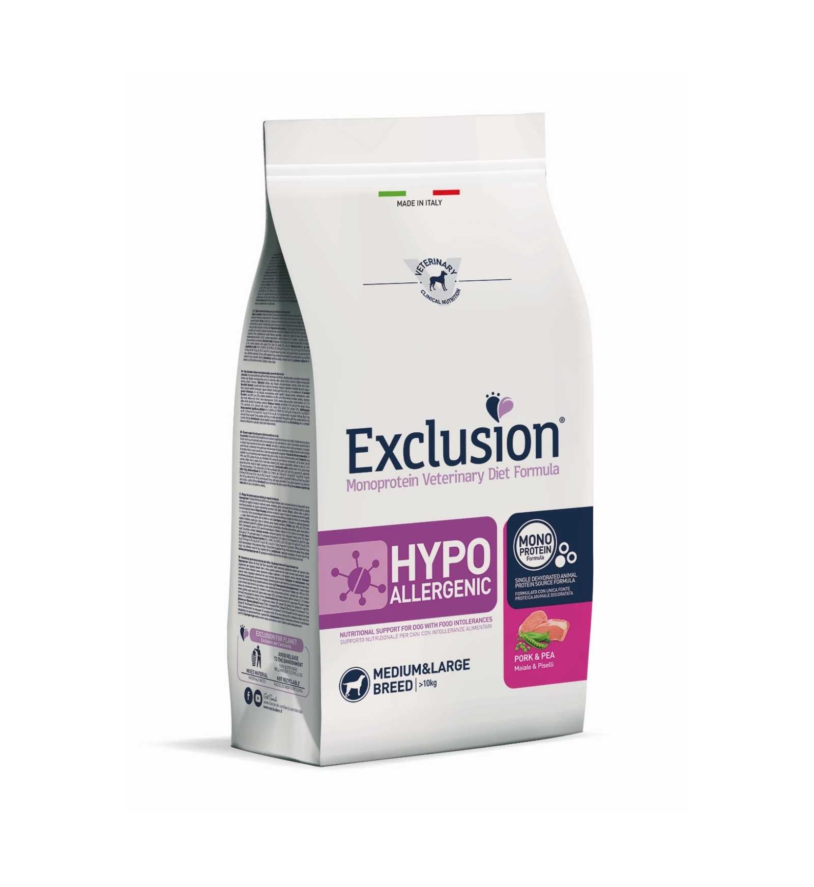 EXCLUSION DIET CANE HYPOALLERGENIC ADULT MEDIUM LARGE BREED MAIALE E PISELLI