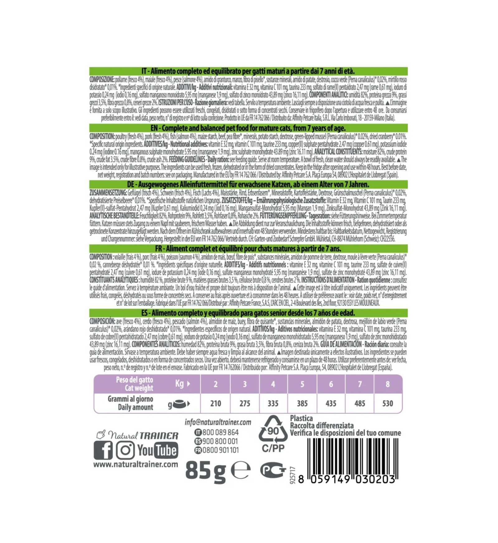 TRAINER GATTO NATURAL MATURE SALMONE BOCCONCINI IN SALSA DA 85 GR IN BUSTA