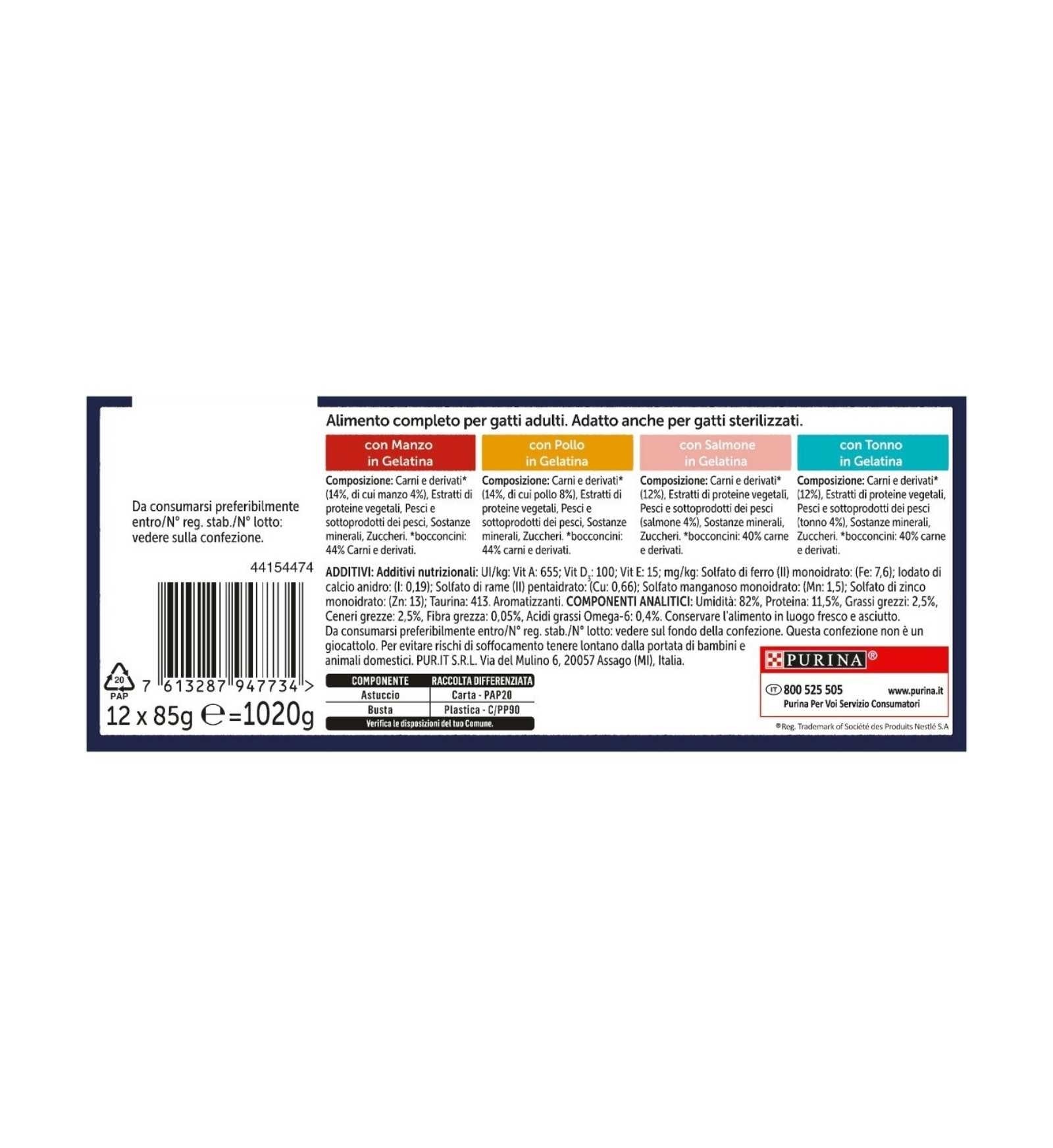 PURINA FELIX AGAIL GATTO GHIOTTONERIE PREFERITE 12 BUSTE DA 85 GR