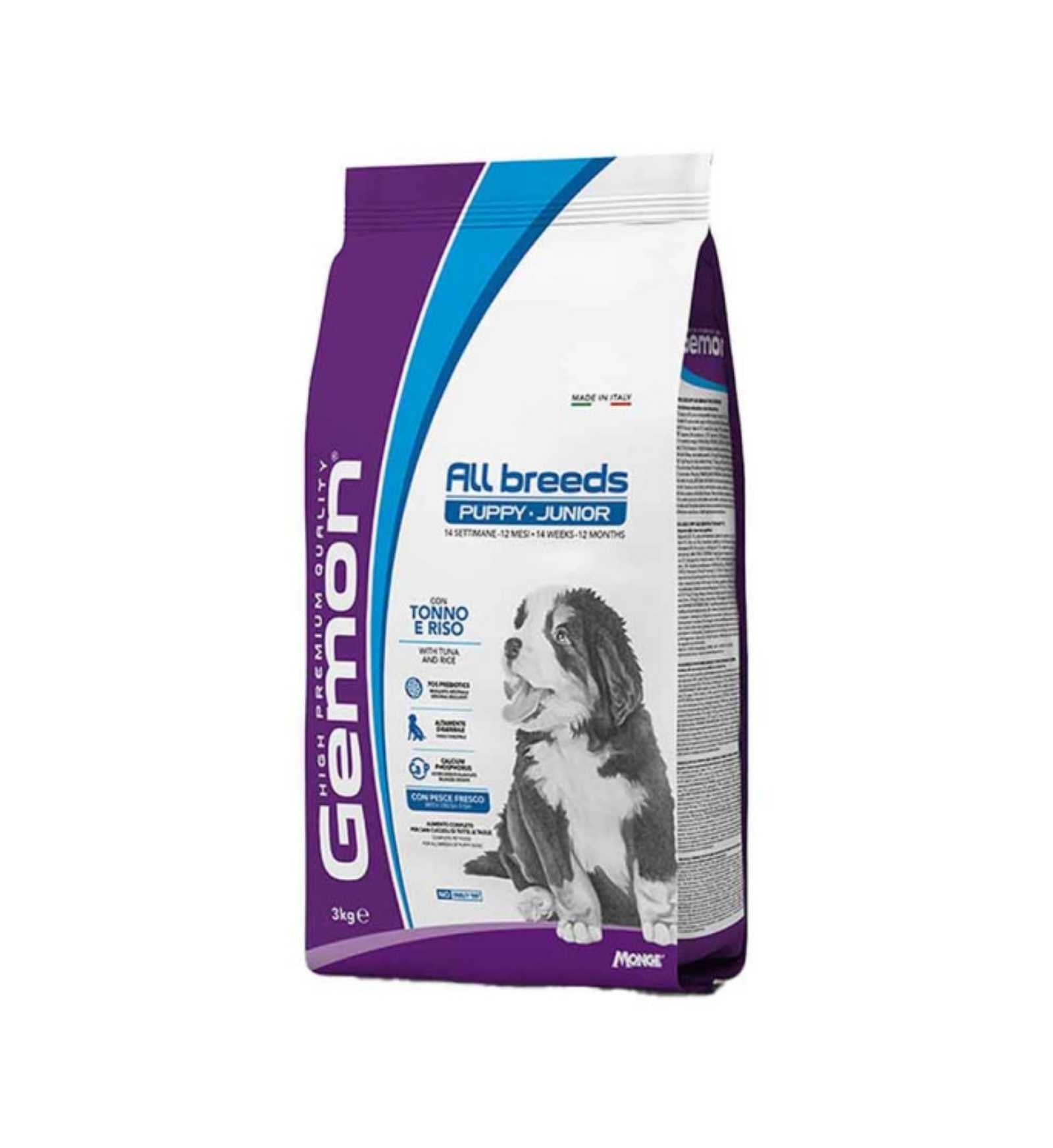 MONGE CANE GEMON PUPPY & JUNIOR ALL BREED TONNO E RISO DA 15 KG