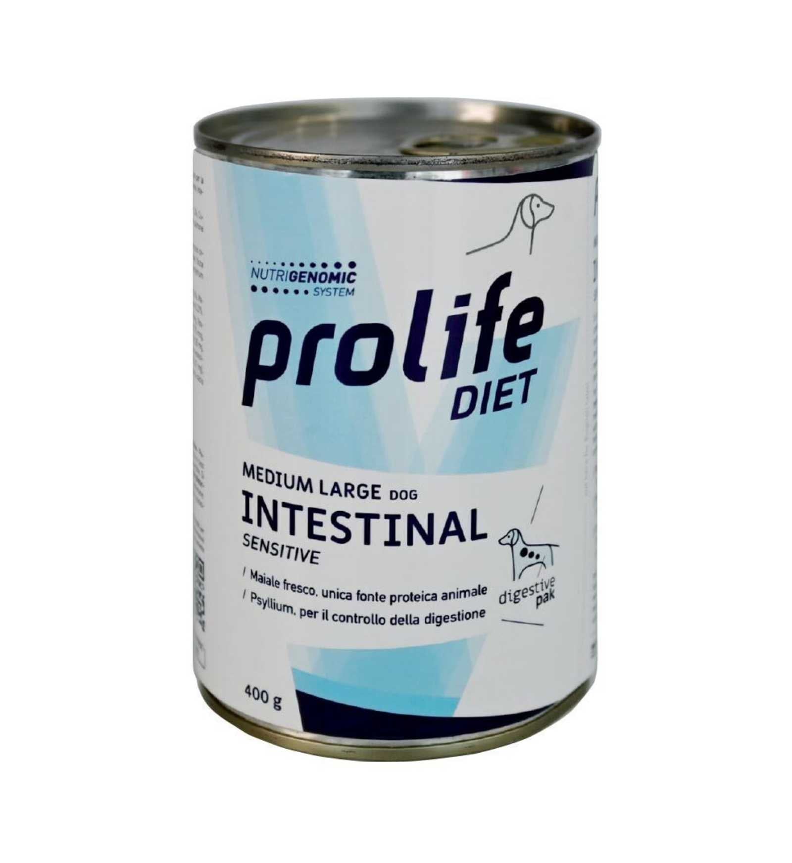 PROLIFE VETERINARY CANE INTESTINAL SENSITIVE MEDIUM LARGE MAIALE DA 400 GR IN LATTINA