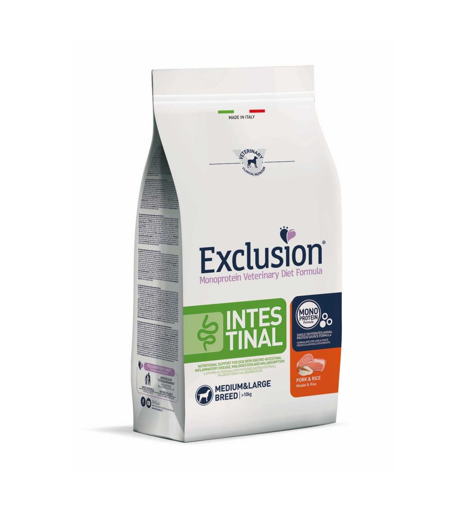 EXCLUSION DIET CANE INTESTINAL ADULT MEDIUM LARGE BREED MAIALE E RISO