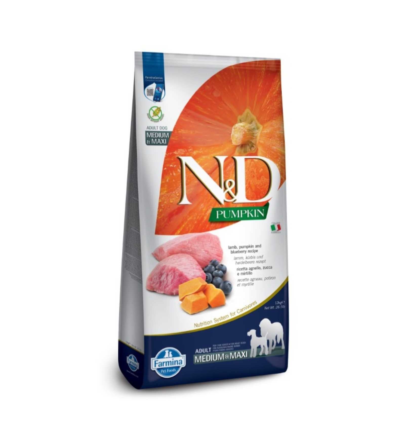 FARMINA N&D CANE GRAIN FREE ADULT MEDIUM & MAXI AGNELLO ZUCCA E MIRTILLO