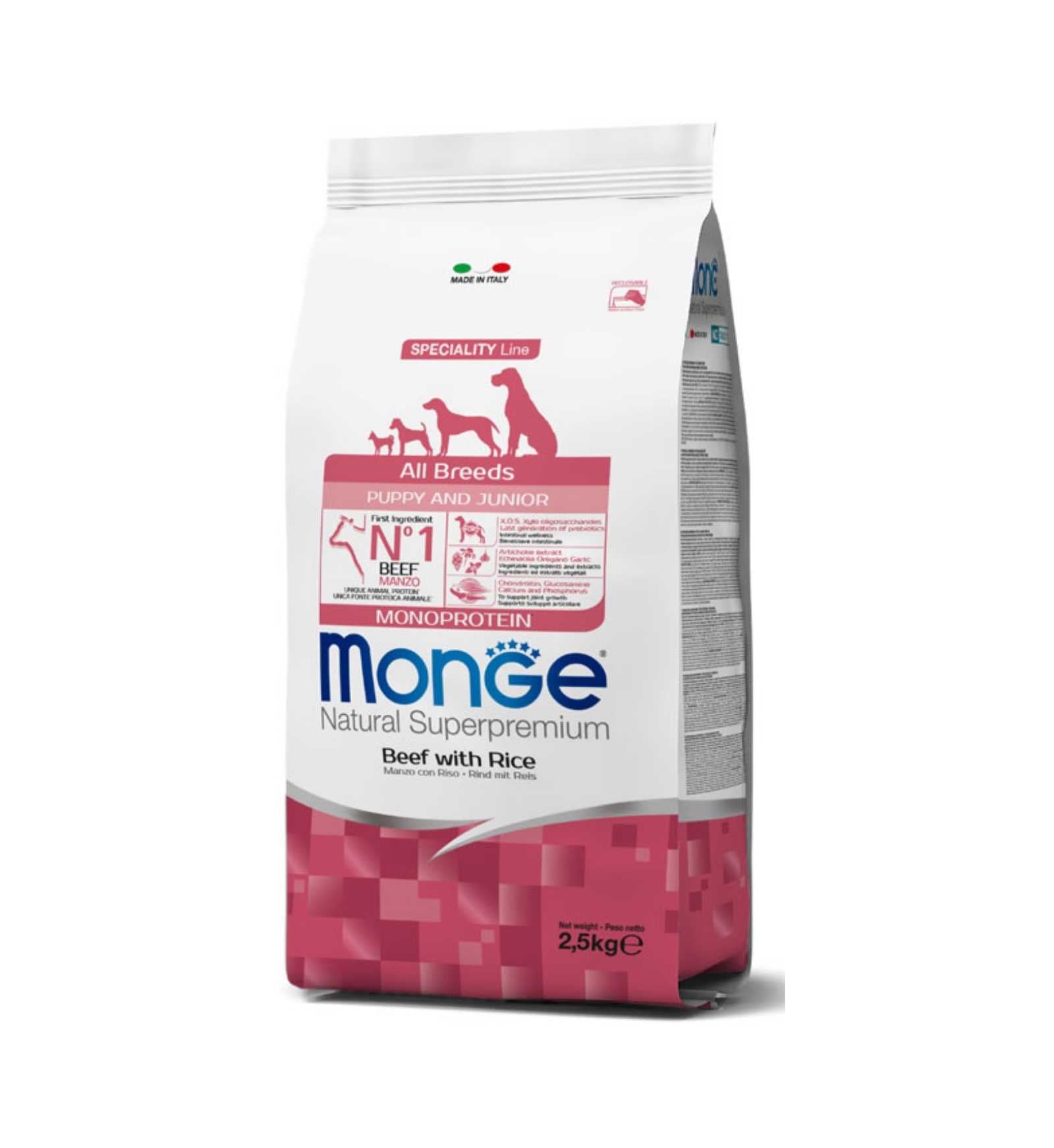 MONGE SUPERPREMIUM CANE PUPPY & JUNIOR ALL BREEDS MANZO E RISO