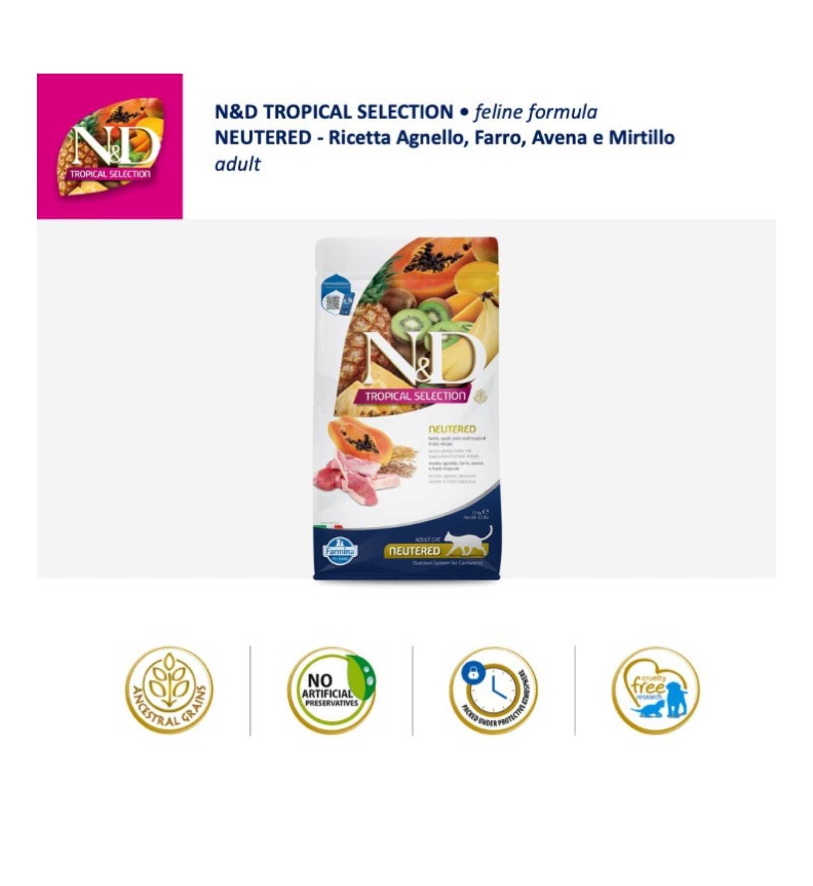 FARMINA N&D TROPICAL SELECTION GATTO NEUTERED AGNELLO
