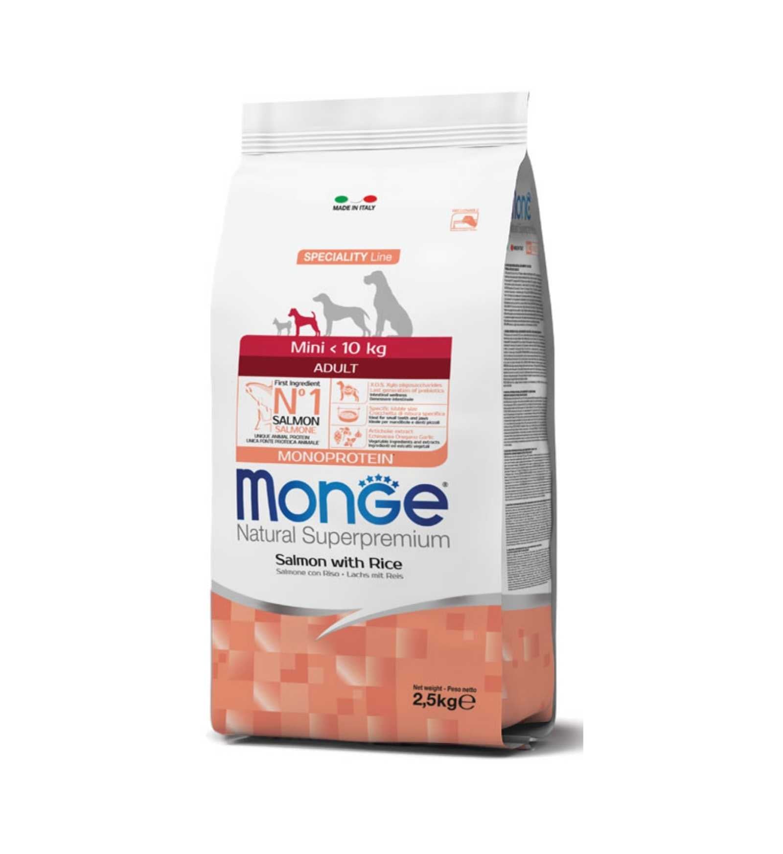 MONGE SUPERPREMIUM CANE PUPPY & JUNIOR MINI SALMONE RISO