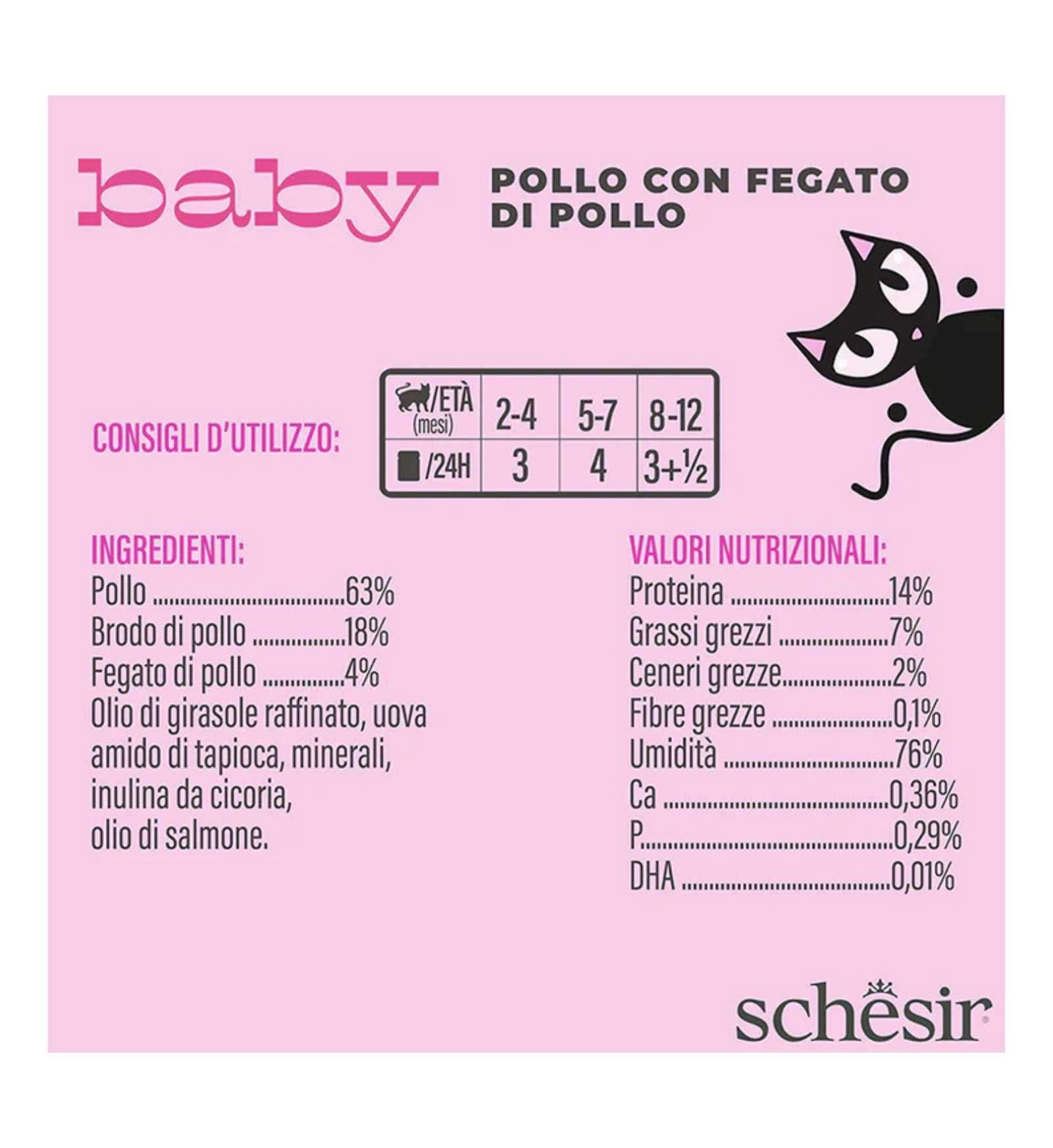SCHESIR GATTO BABY FILETTI IN BRODO POLLO E FEGATO DA 70 GR IN LATTINA