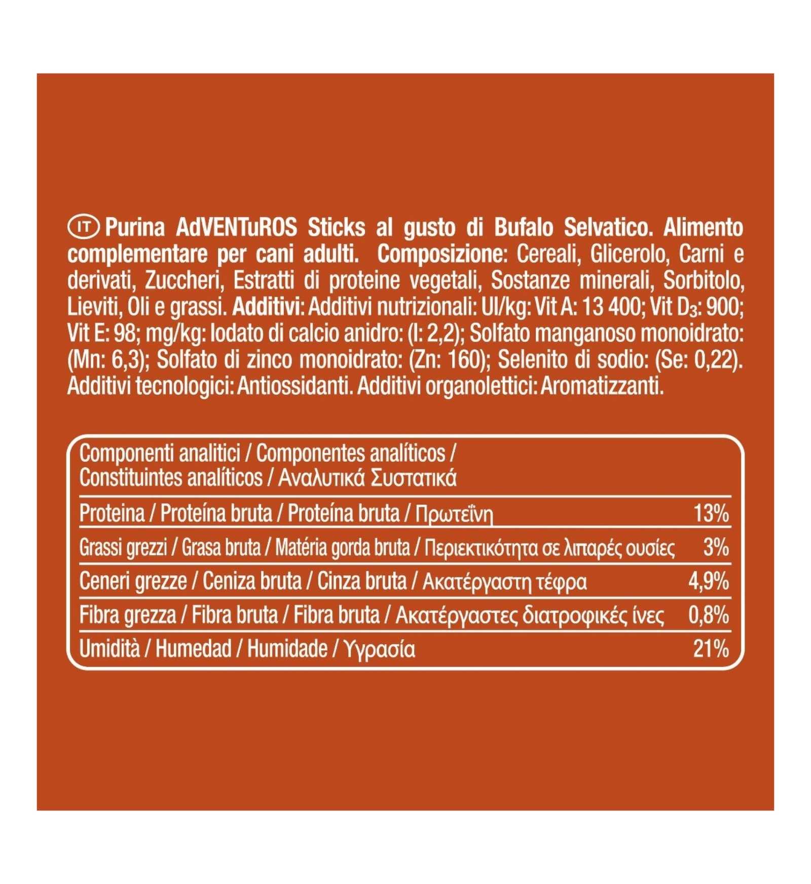PURINA ADVENTUROS SNACK CANE STICKS AL BUFALO DA 120 GR