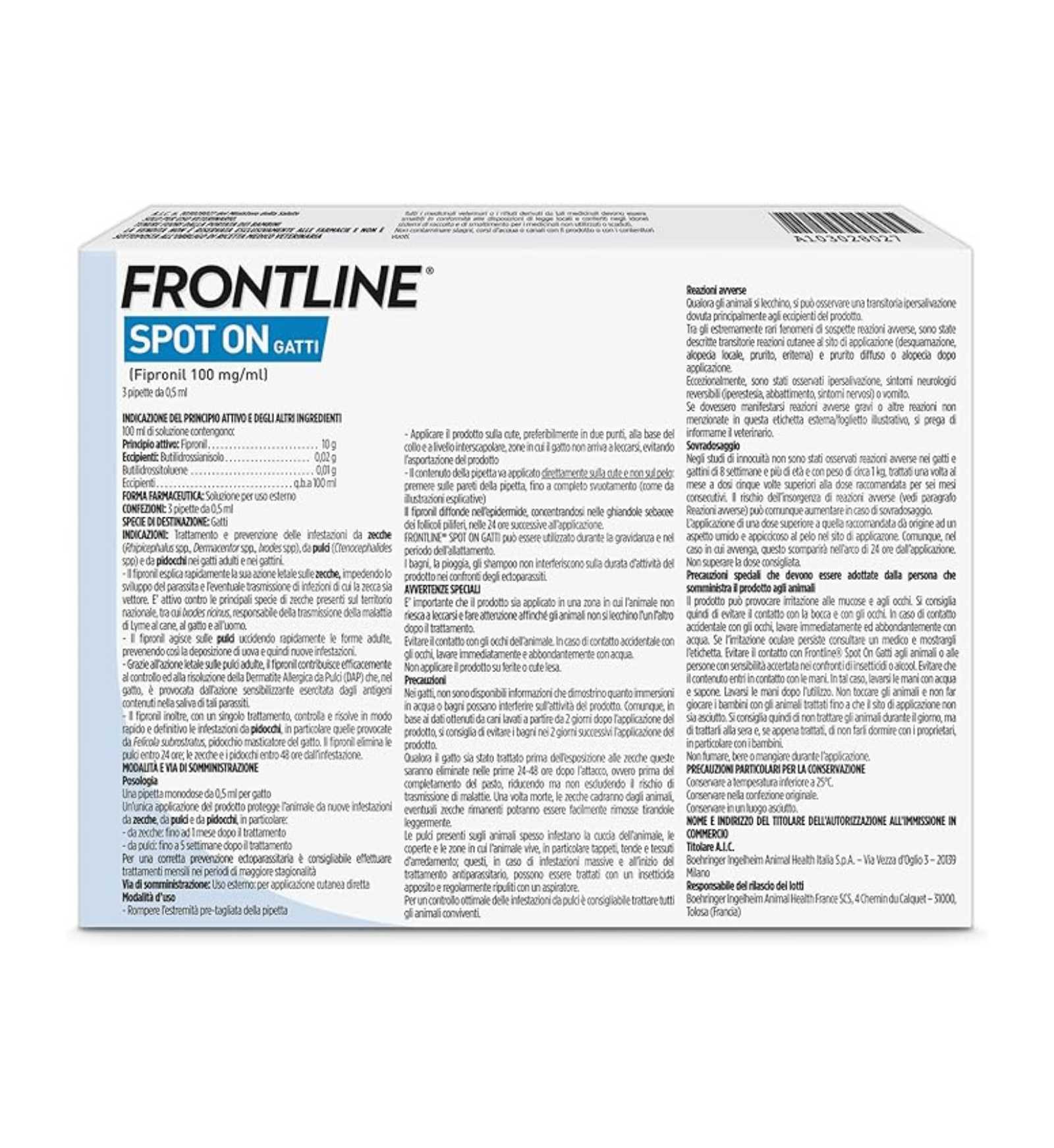 FRONTLINE GATTO SPOT ON ANTIPARASSITARIO 3 PIPETTE