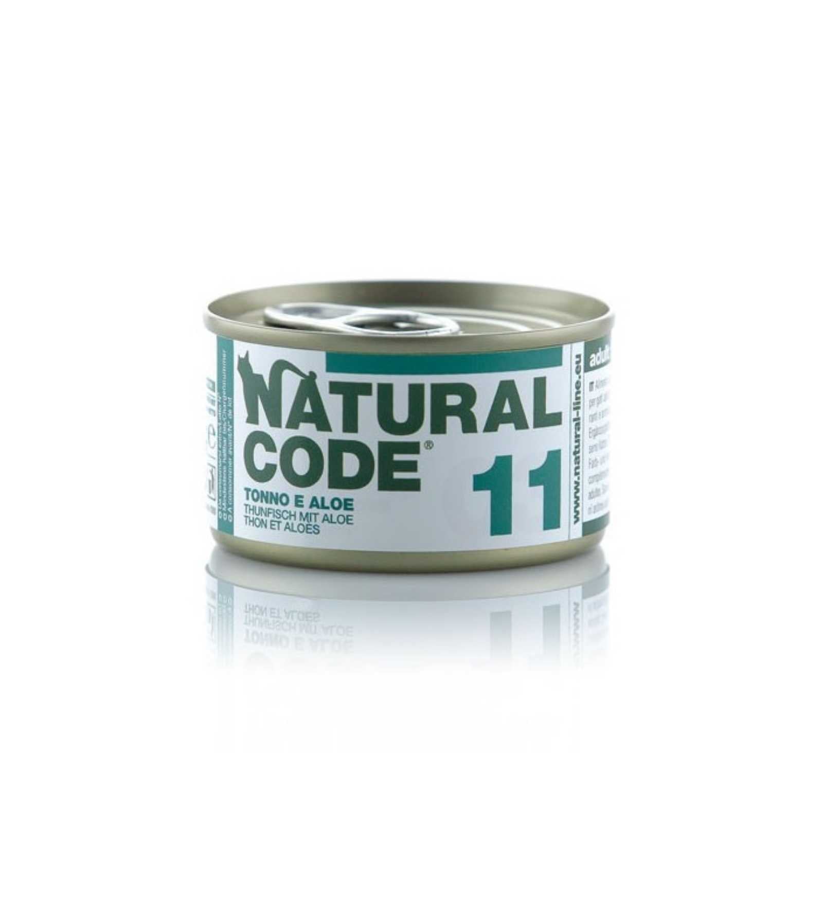 NATURAL CODE GATTO 11 TONNO E ALOE IN ACQUA DI COTTURA DA 85 GR IN LATTINA