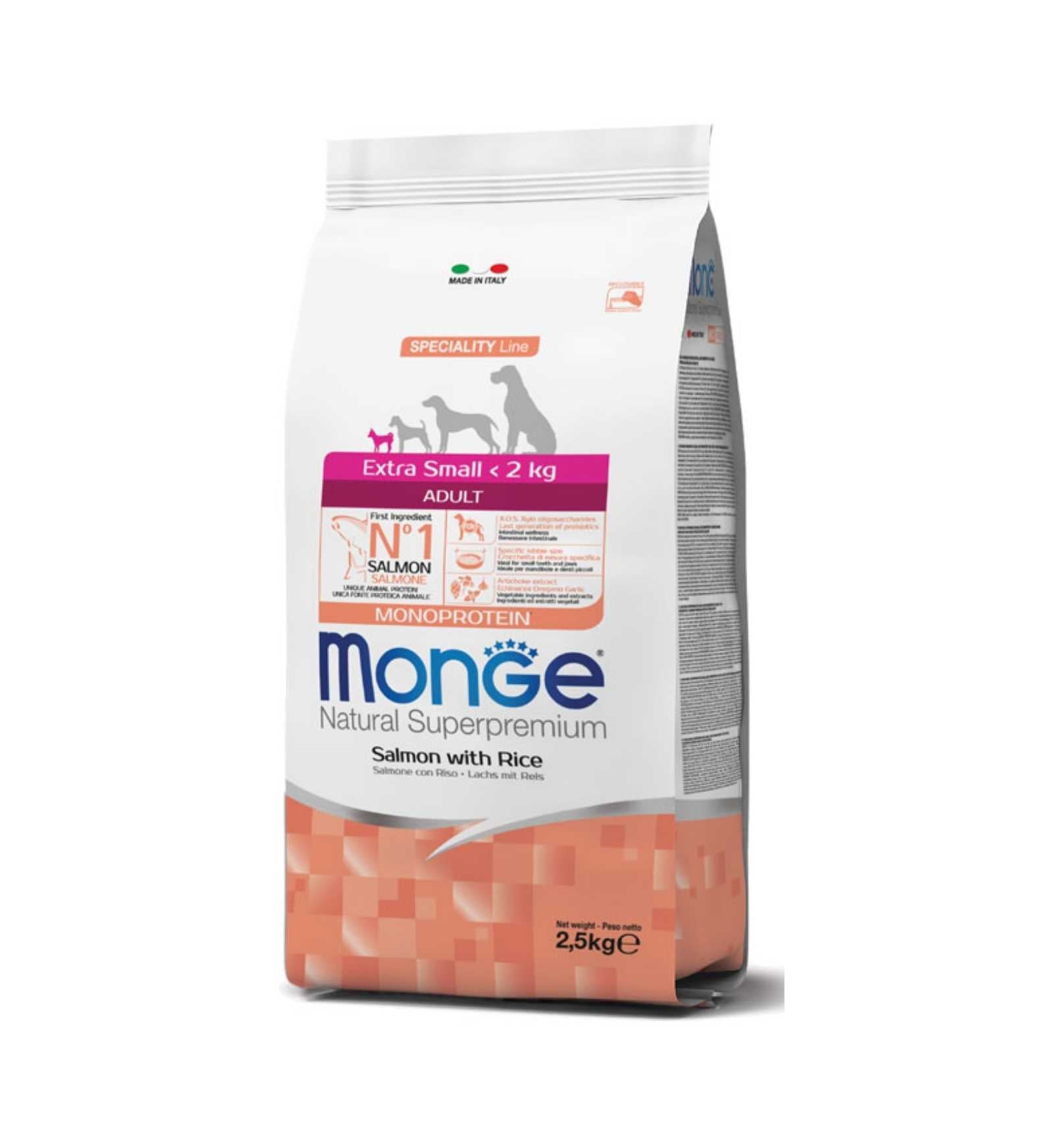 MONGE SUPERPREMIUM CANE ADULT X SMALL SALMONE E RISO