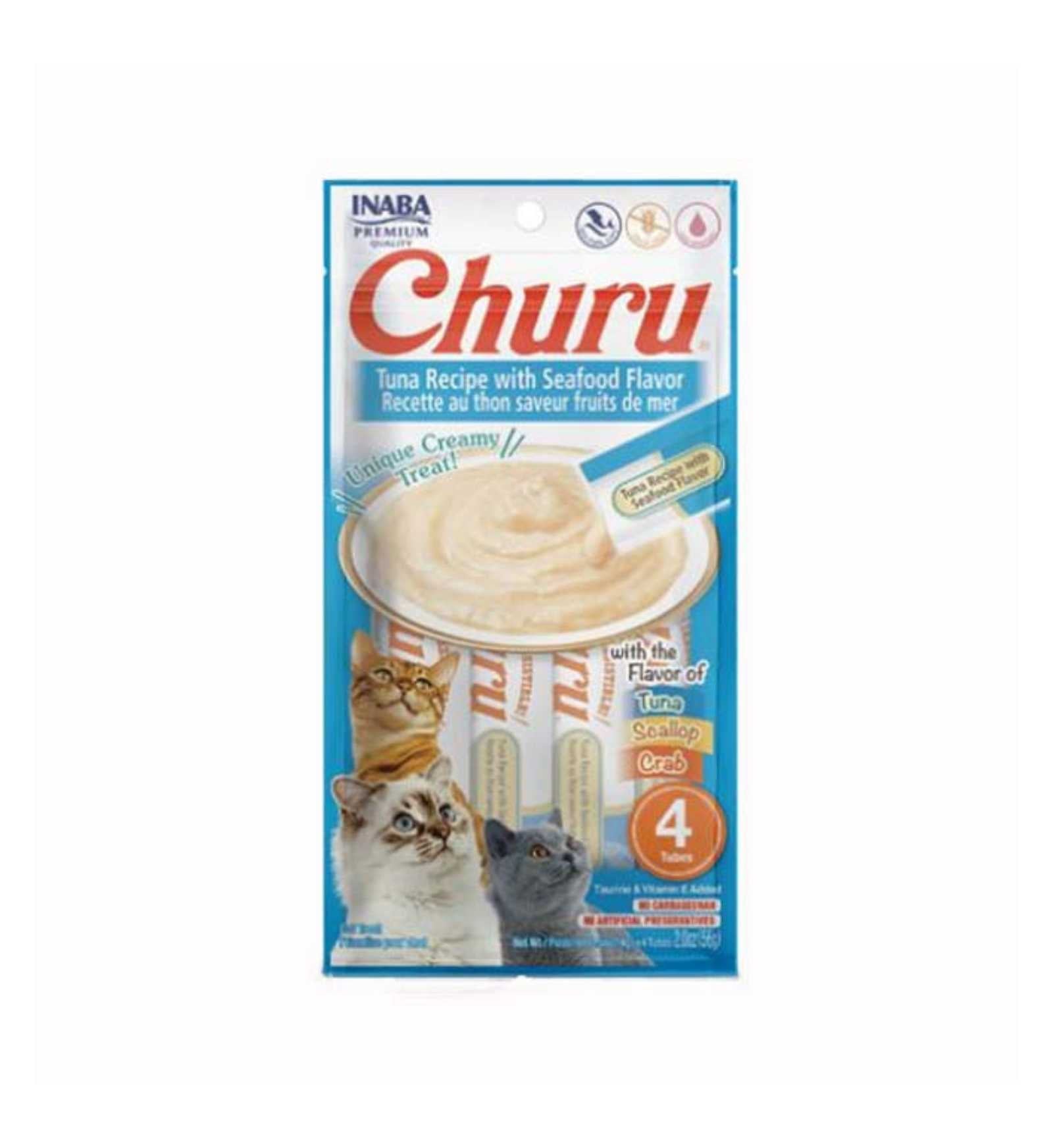 INABA CIAO CHURU GATTO SNACK TREATS RICETTA TONNO CON CAPESANTE DA 56 GR 4 PEZZI