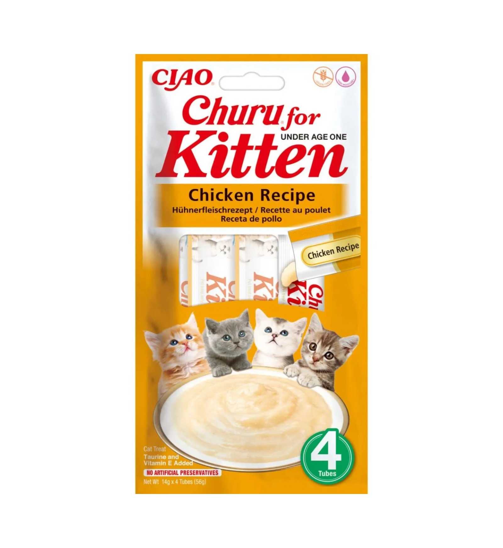 INABA CIAO CHURU GATTO SNACK TREATS KITTEN RICETTA DI POLLO DA 56 GR 4 PEZZI