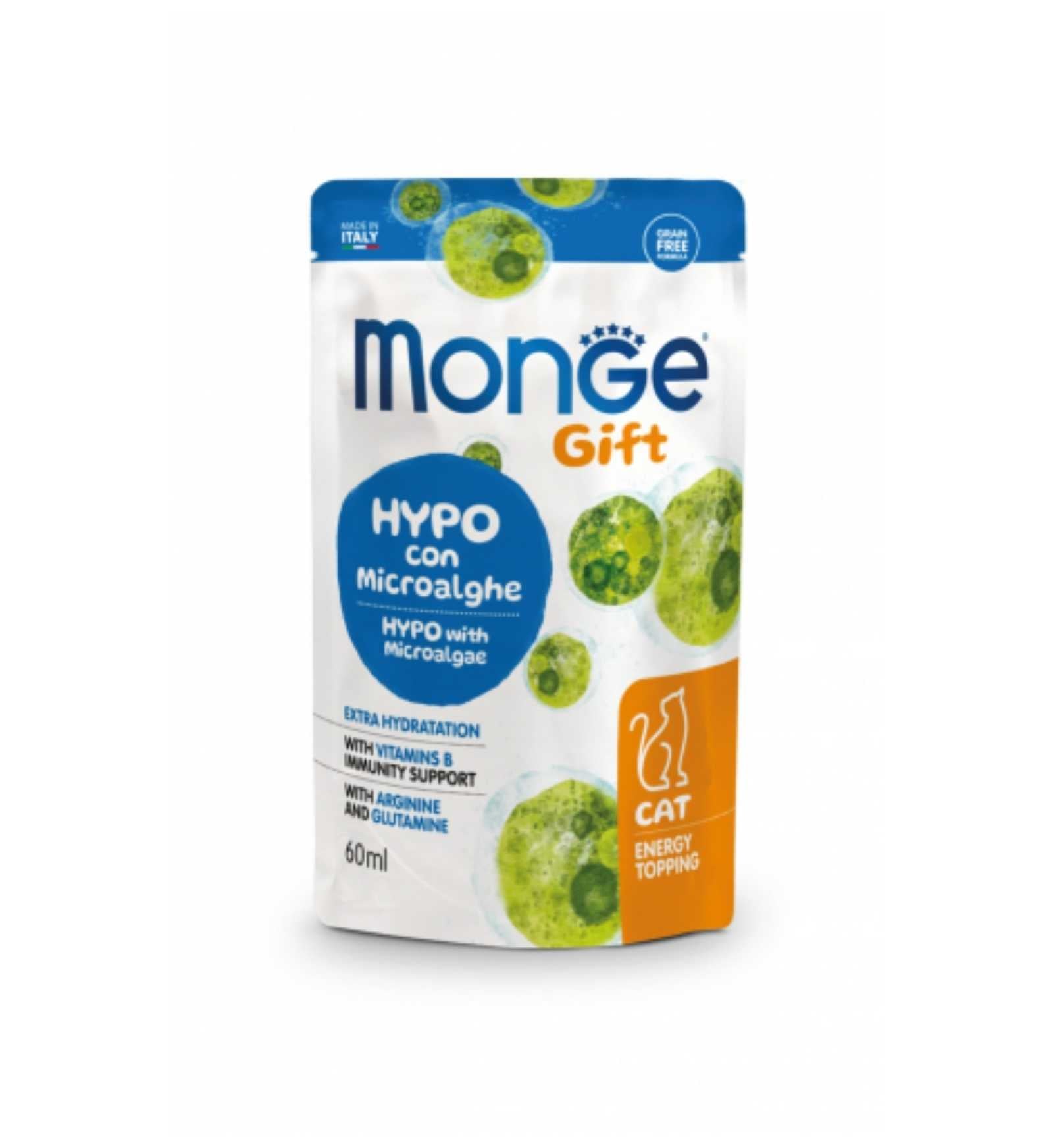 MONGE GATTO SNACK ENERGY TOPPING HYPO CON MICROALGHE DA 60 GR