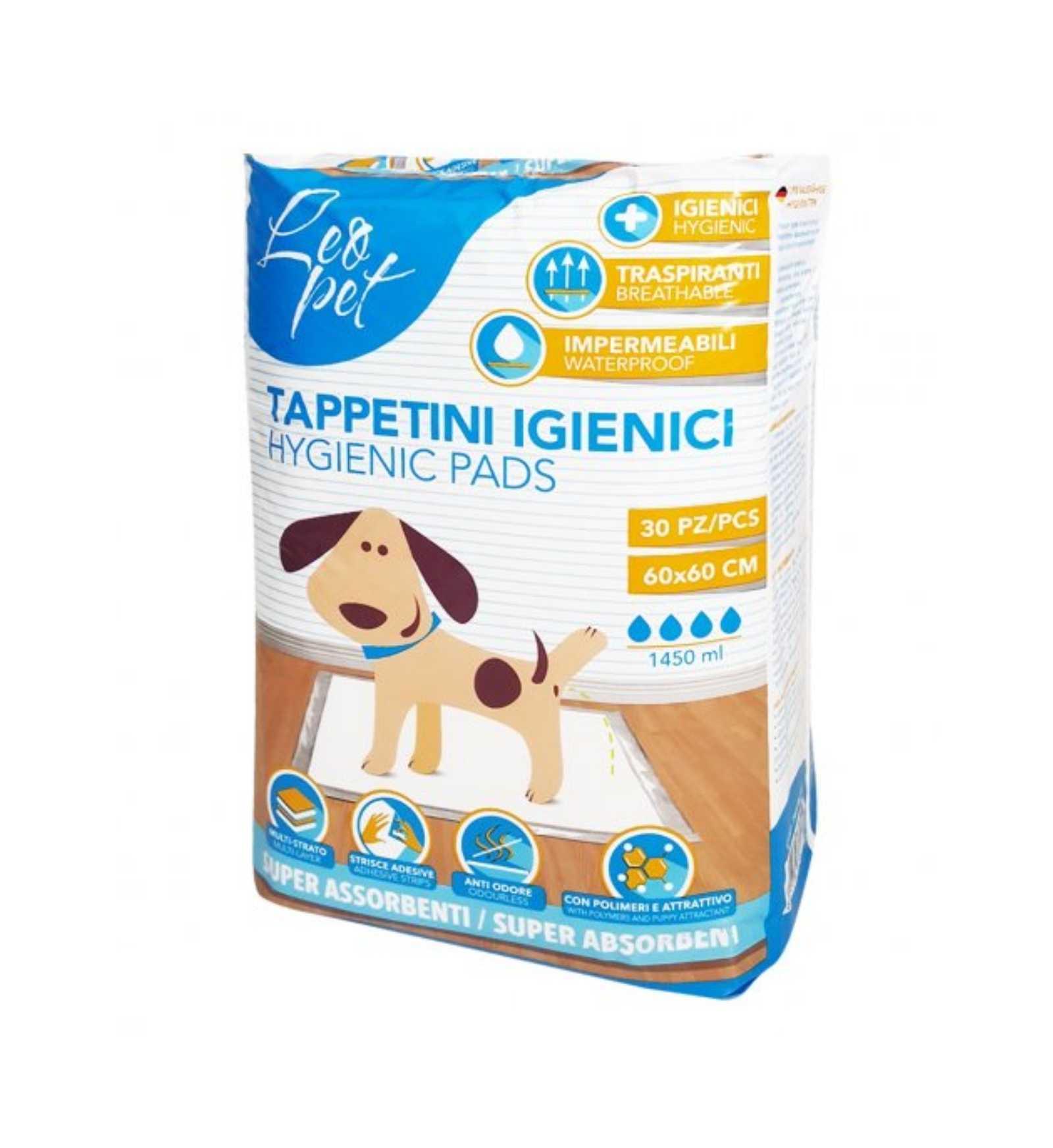 LEOPET CANE TAPPETINO TRAVERSINA ASSORBENTE 60 x 60 CM DA 30 PEZZI