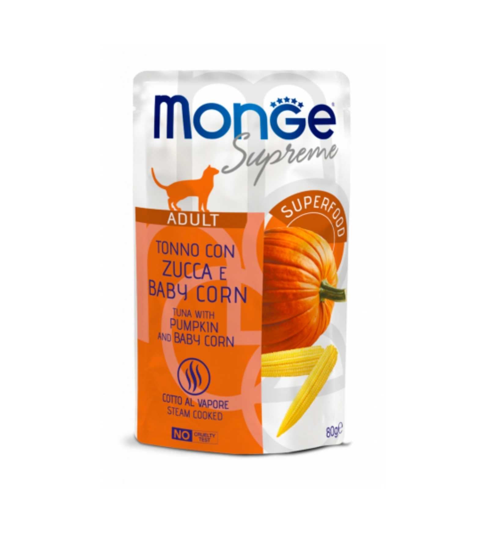 MONGE GATTO SUPREME ADULT TONNO CON ZUCCA E BABY MAIS DA 80 GR IN BUSTA