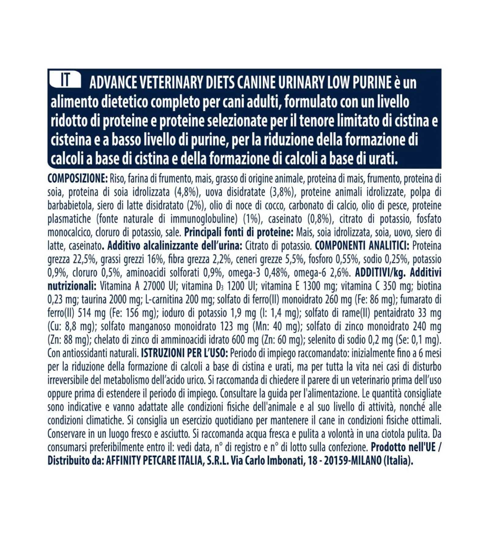 ADVANCE CANE ADULT URINARY LOW PURINE DA 12 KG