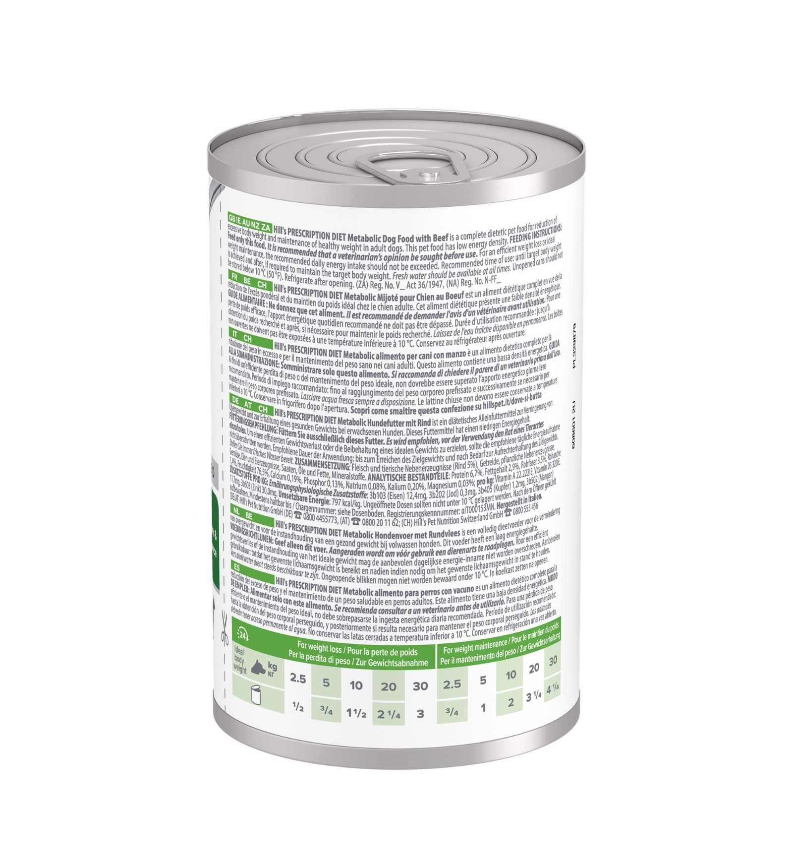 HILL'S PRESCRIPTION DIET CANE METABOLIC WEIGHT LOSS & MAINTENANCE MANZO DA 370 G IN LATTINA