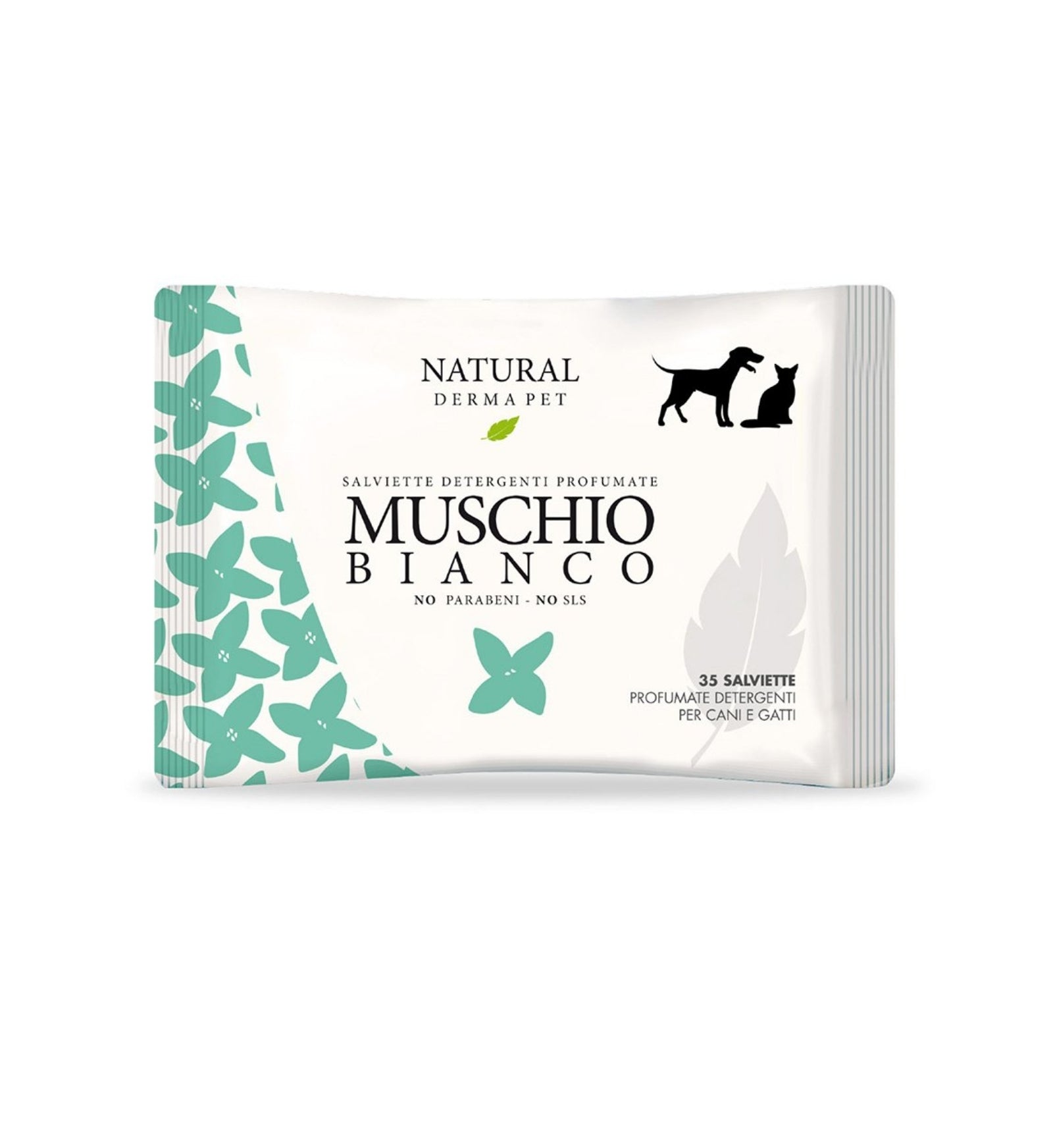 DERBE CANE E GATTO NATURAL DERMA PET SALVIETTE MUSCHIO BIANCO DA 35 PEZZI