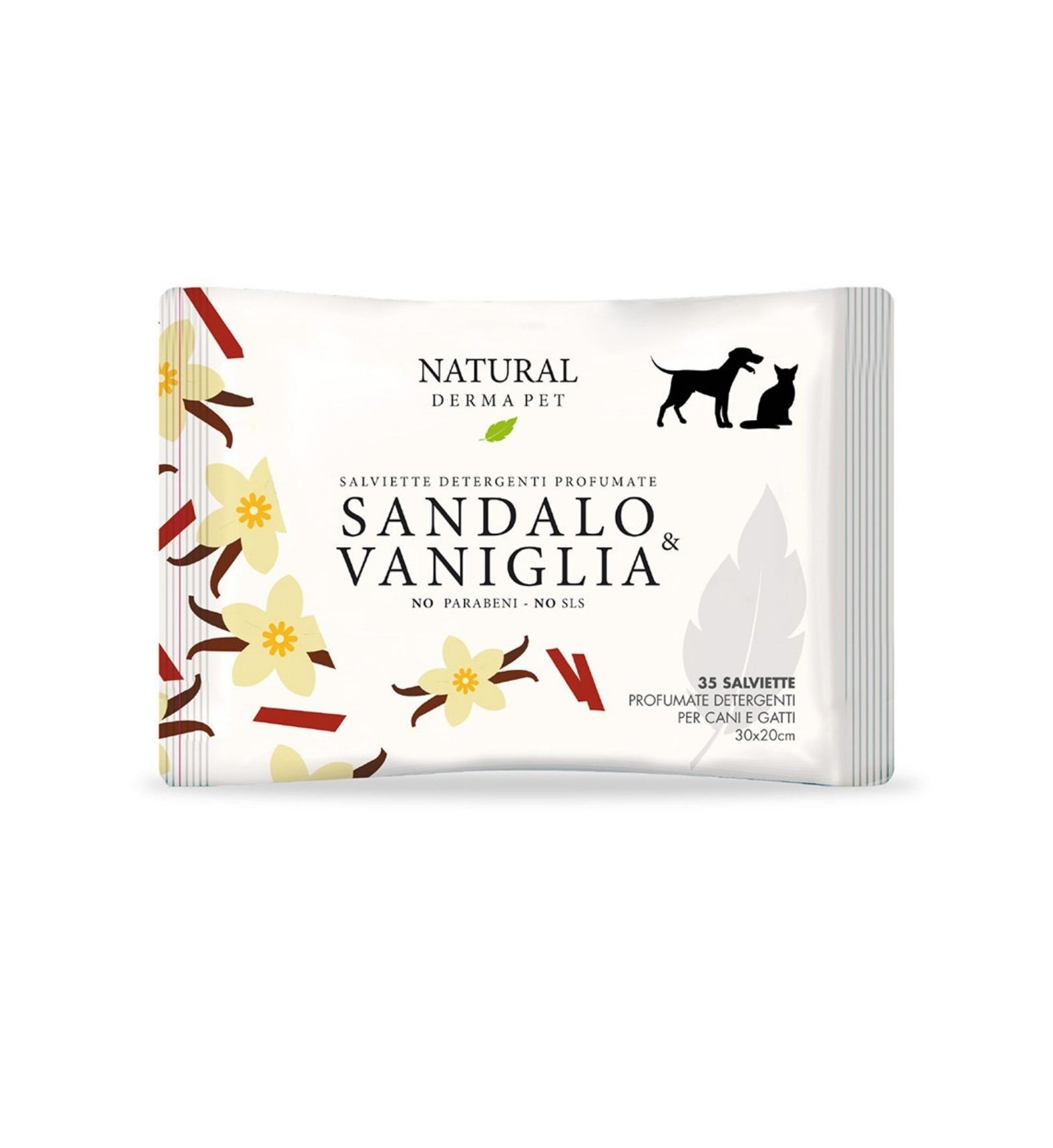 DERBE CANE E GATTO NATURAL DERMA PET SALVIETTE SANDALO E VANIGLIA DA 35 PEZZI