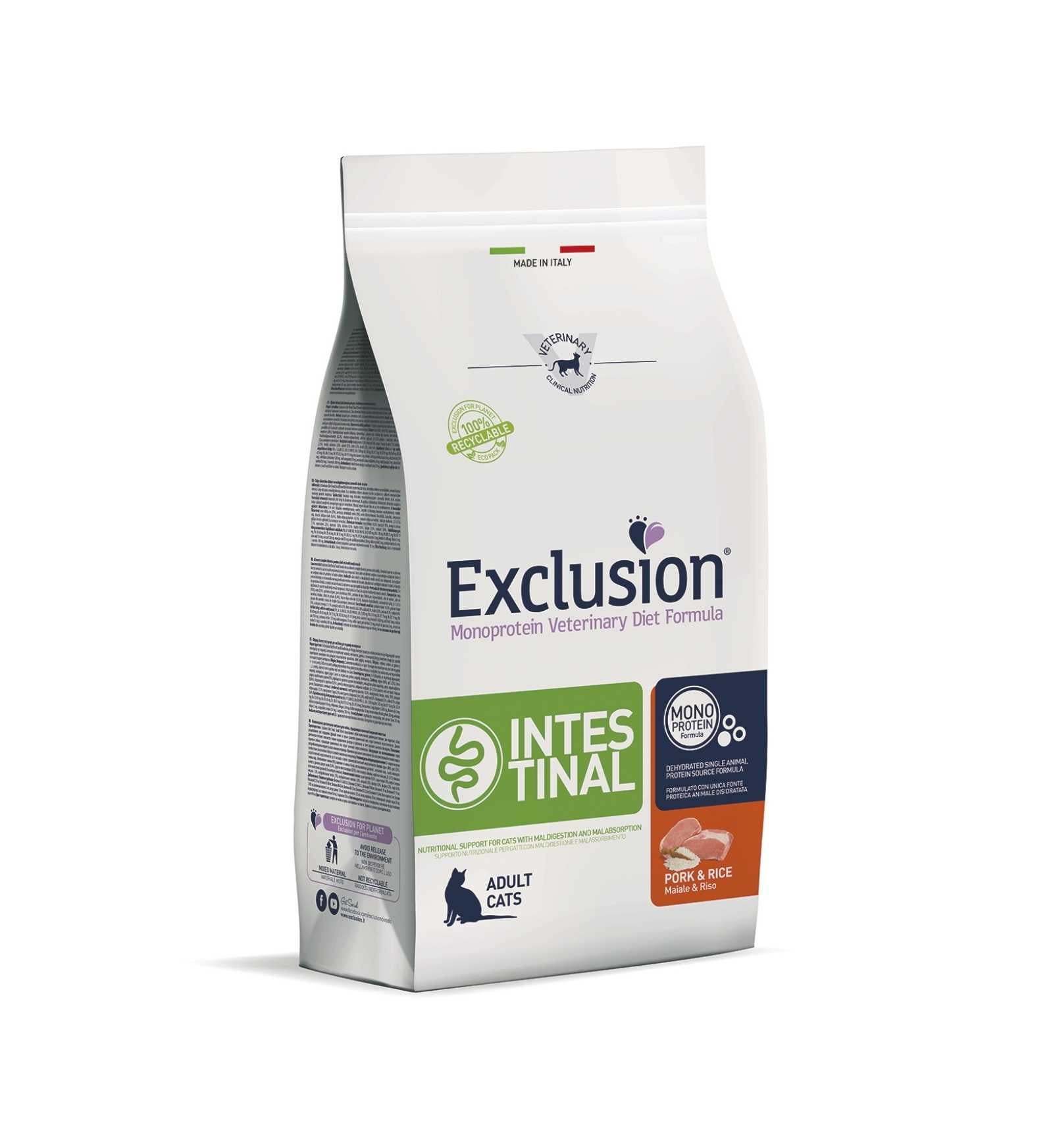 EXCLUSION GATTO DIET ADULT INTESTINAL MAIALE E RISO DA 300 GR