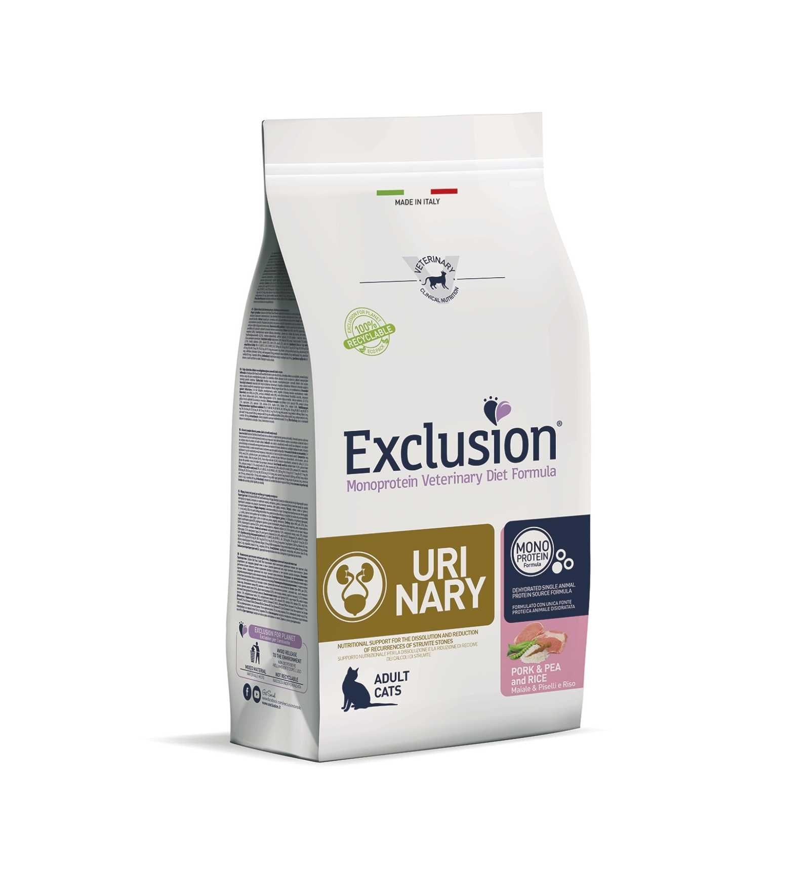 EXCLUSION GATTO DIET ADULT URINARY MAIALE PISELLI E RISO DA 300 GR