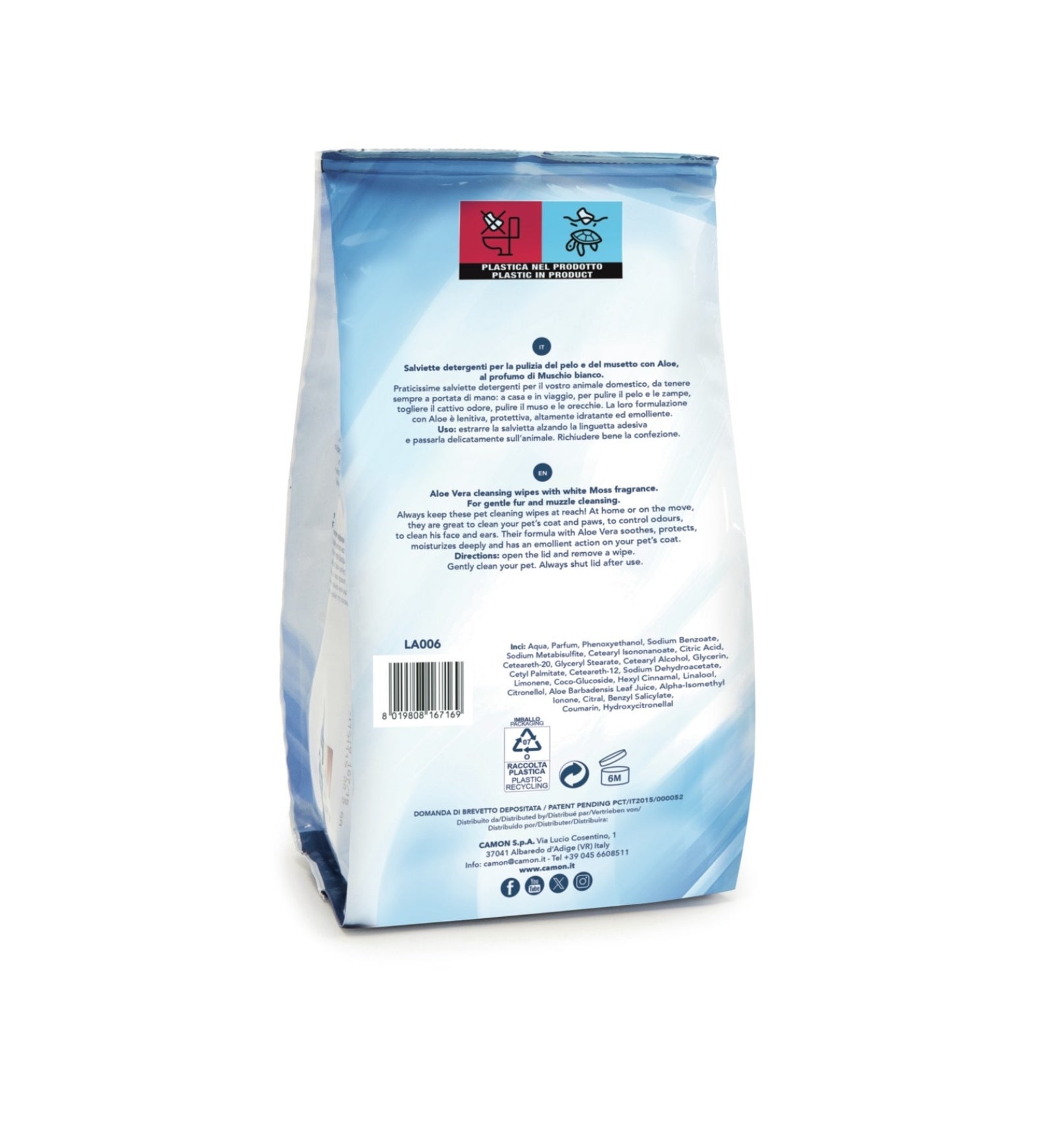 CAMON CANE E GATTO SALVIETTE DETERGENTI MUSCHIO & ALOE 100PZ