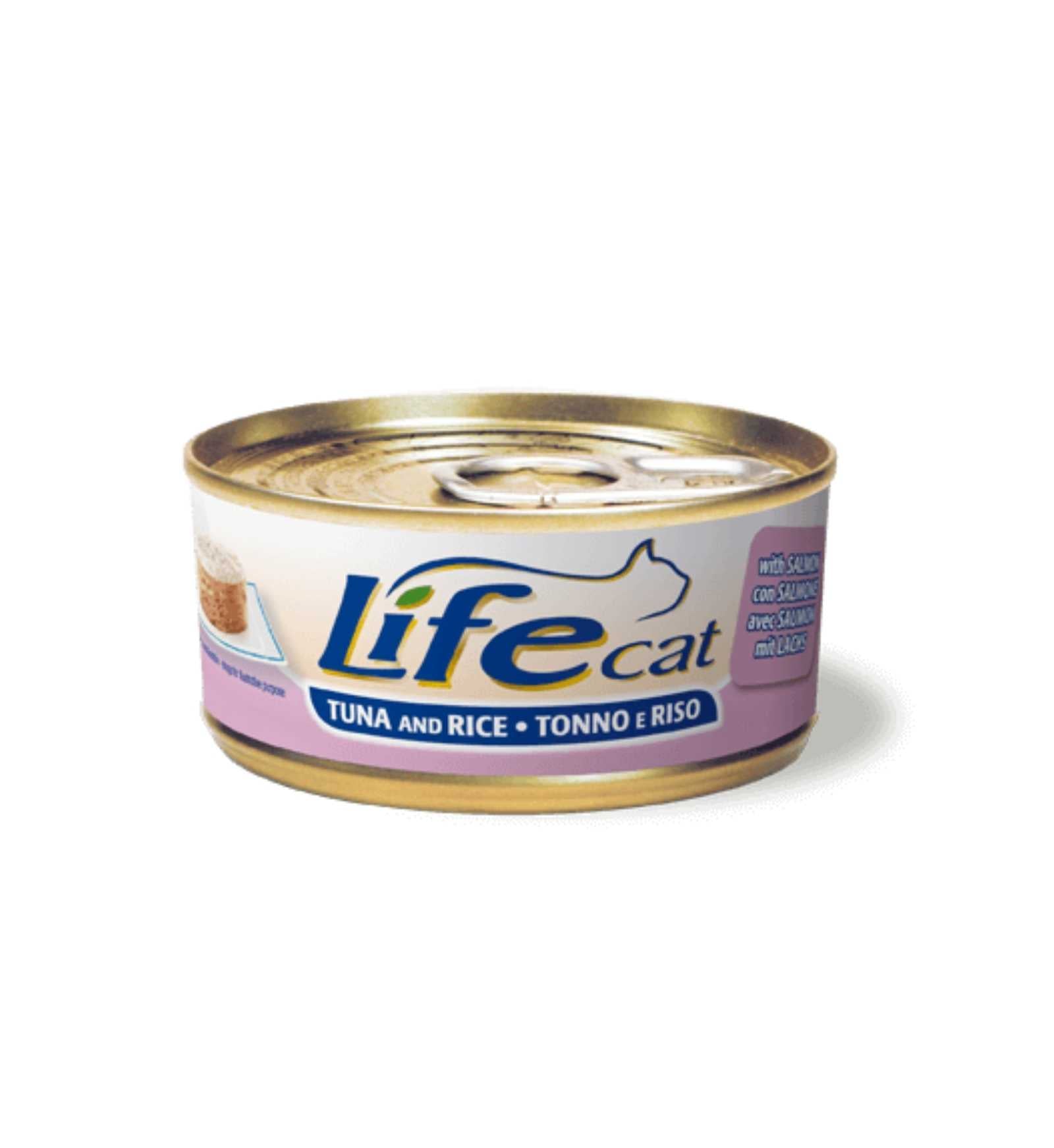 LIFEPETCARE GATTO LIFE CAT NATURAL TONNO CON RISO E SALMONE DA 170 GR IN LATTINA