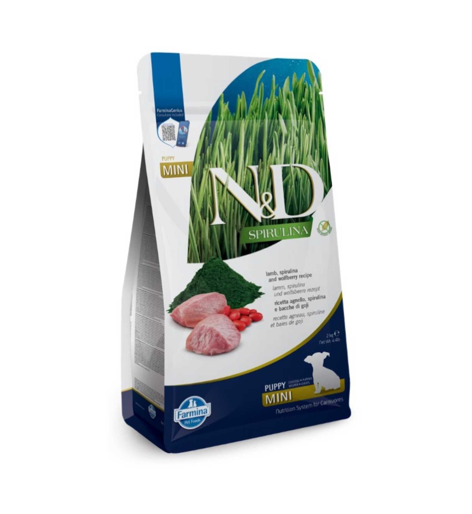 FARMINA N&D DELICIOUS GRAIN FREE CANE PUPPY MINI SPIRULINA AGNELLO DA 2 KG