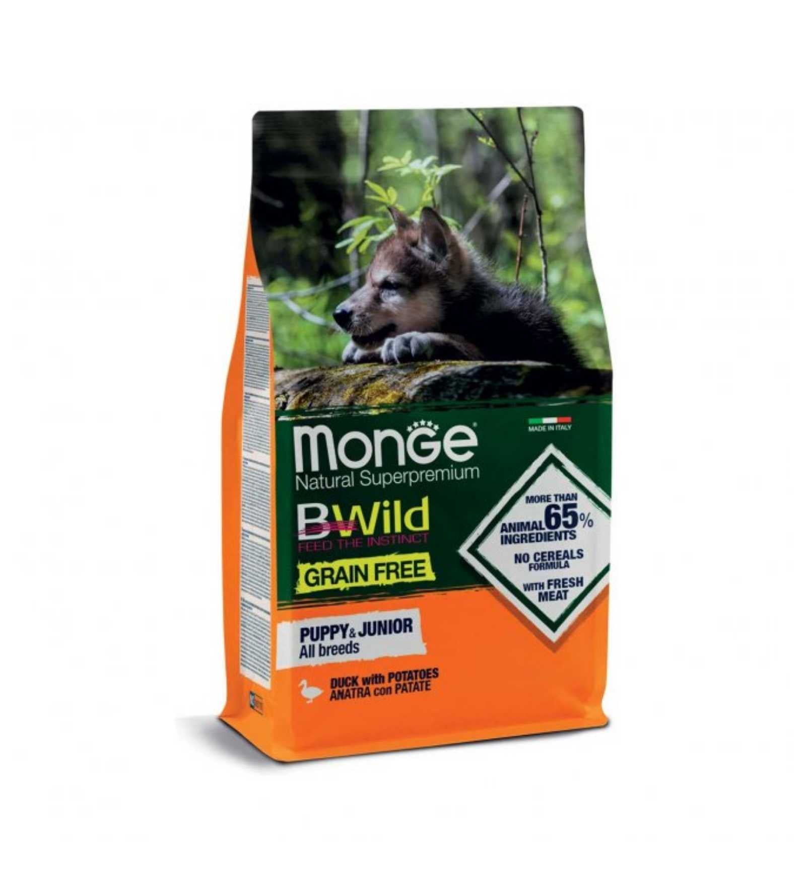 MONGE BWILD CANE PUPPY & JUNIOR ALL BREEDS GRAIN FREE ANATRA E PATATE