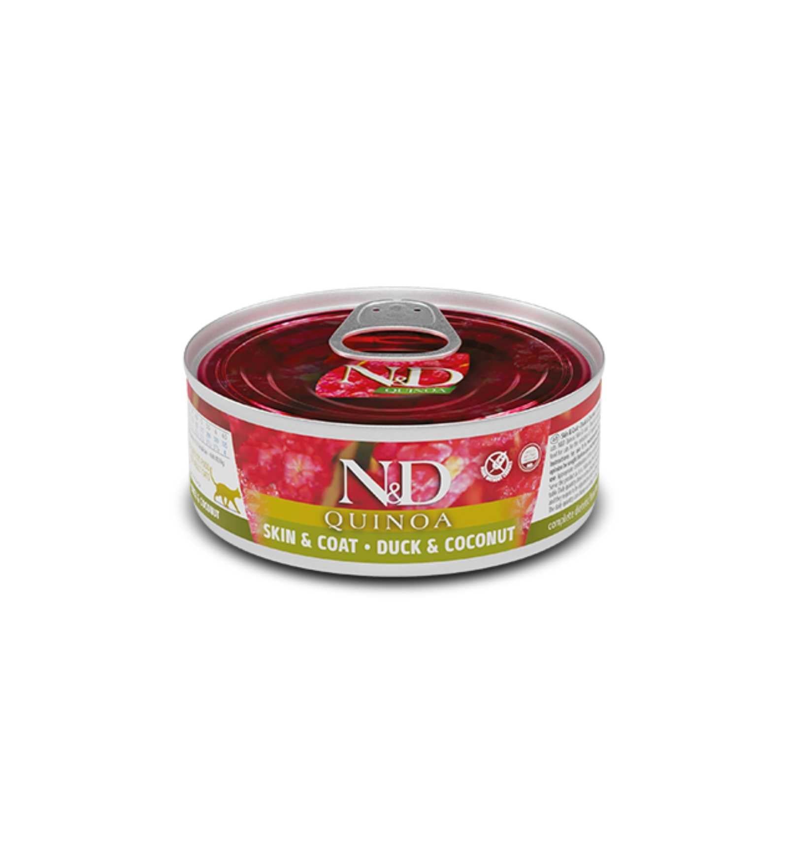 FARMINA N&D DELICIOUS GRAIN FREE GATTO QUINOA SKIN & COAT CON ANATRA DA 80 GR IN LATTINA