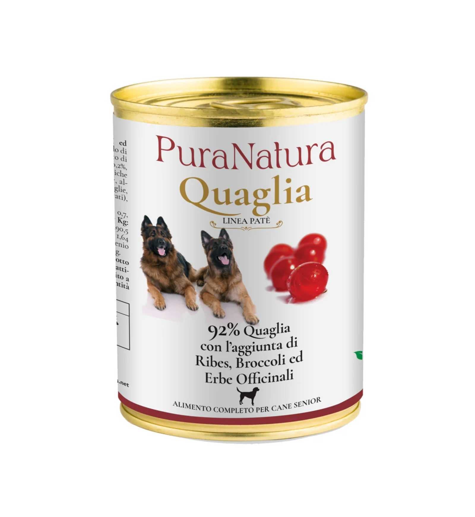 DALLA GRANA PURA NATURA CANE SENIOR QUAGLIA E RIBES ROSSO DA 400 GR IN LATTINA