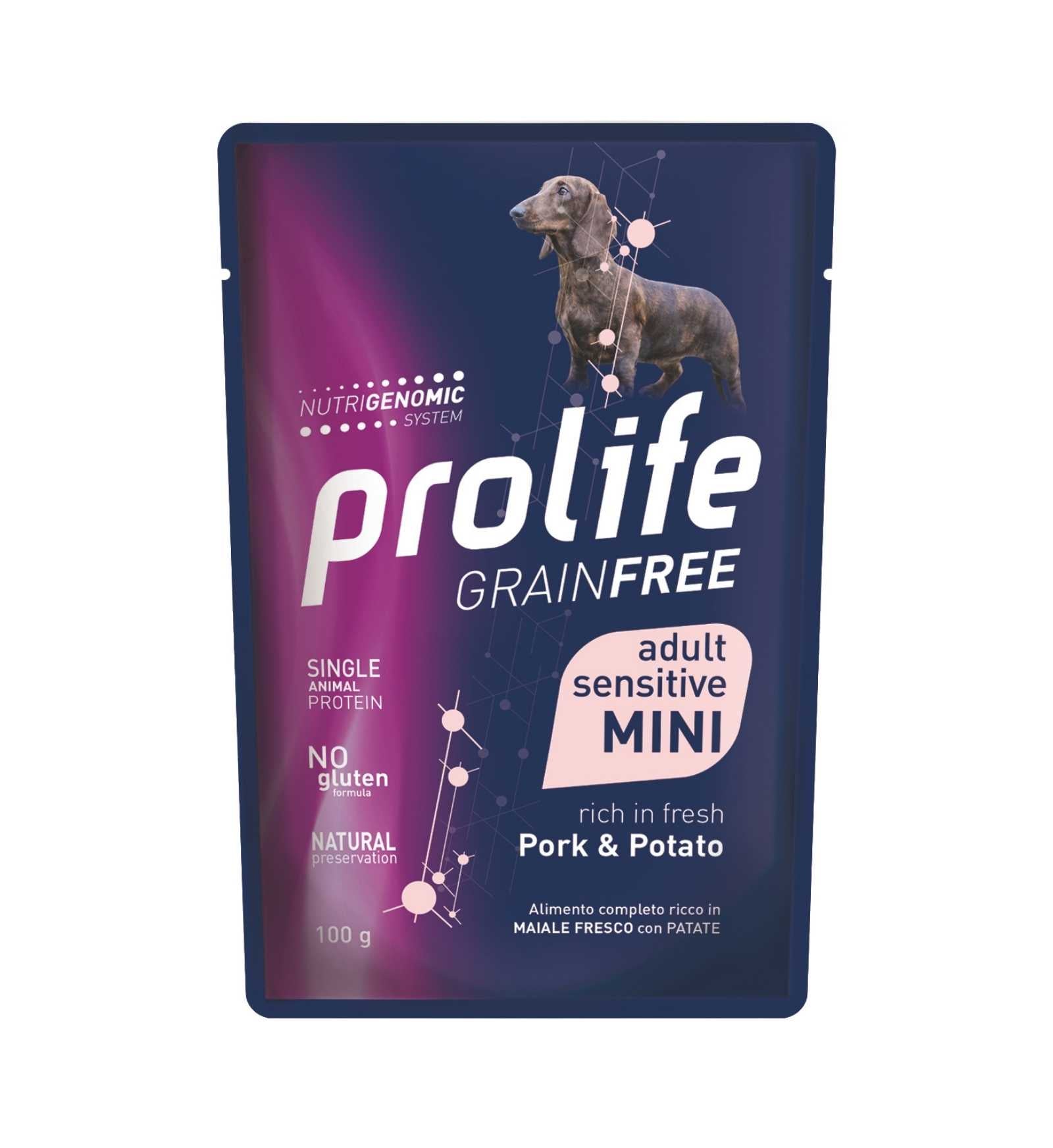 PROLIFE CANE GRAIN FREE MINI ADULT MAIALE E PATATE DA 100 GR IN BUSTA