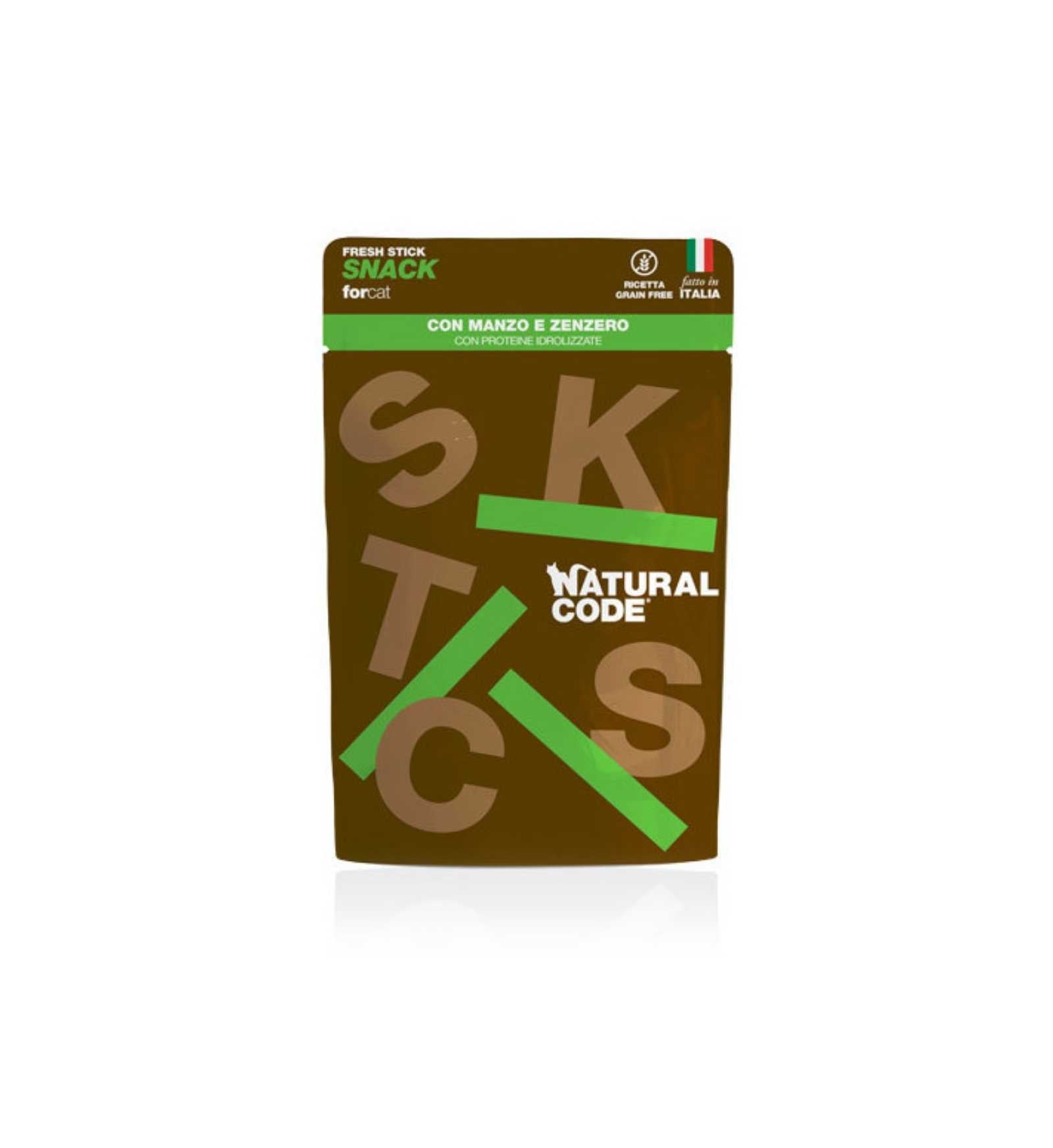 NATURAL CODE GATTO SNACK STICK MANZO E ZENZERO DA 3 X 5 GR