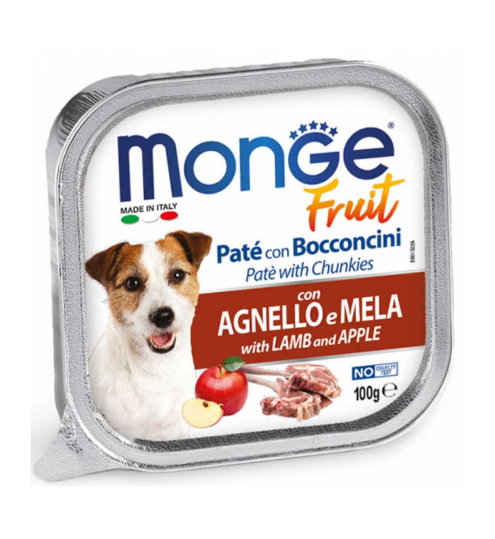 MONGE CANE FRUIT PATE' E BOCCONCINI CON AGNELLO E MELA DA 100 GR IN VASCHETTA