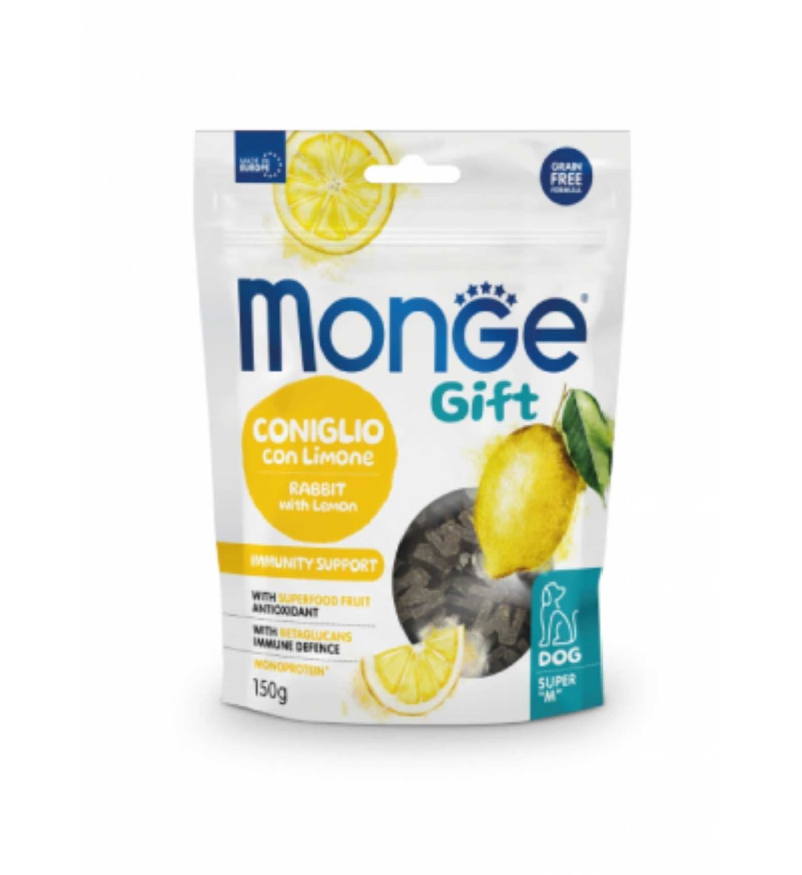 MONGE CANE SNACK SUPER M IMMUNITY SUPPORT CONIGLIO CON LIMONE DA 150 GR