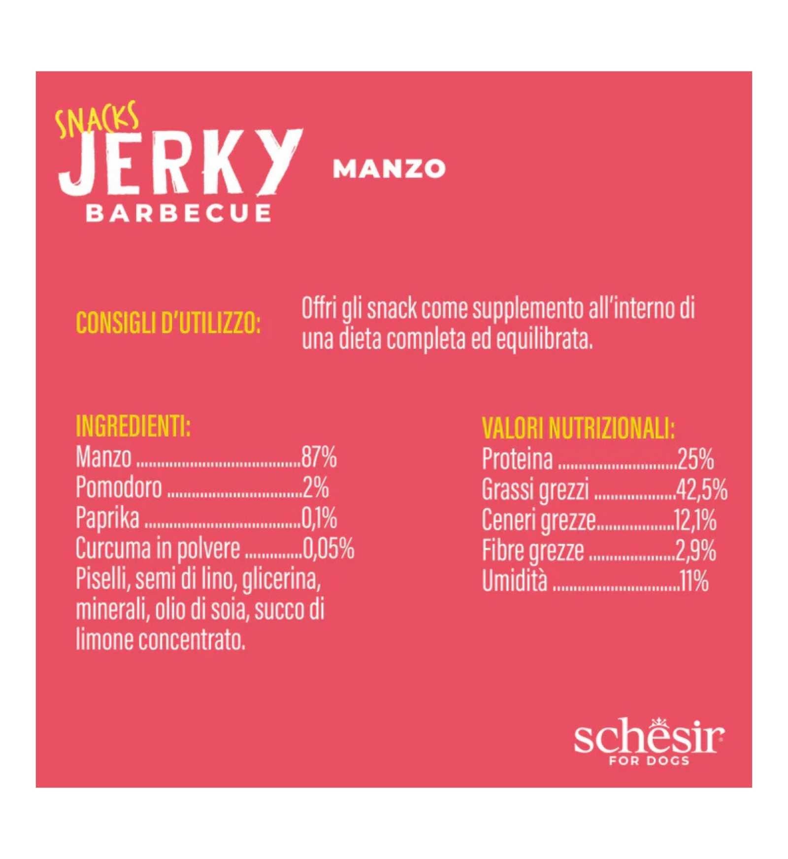 SCHESIR CANE SNACK JERKY BARBECUE AL MANZO DA 145 GR