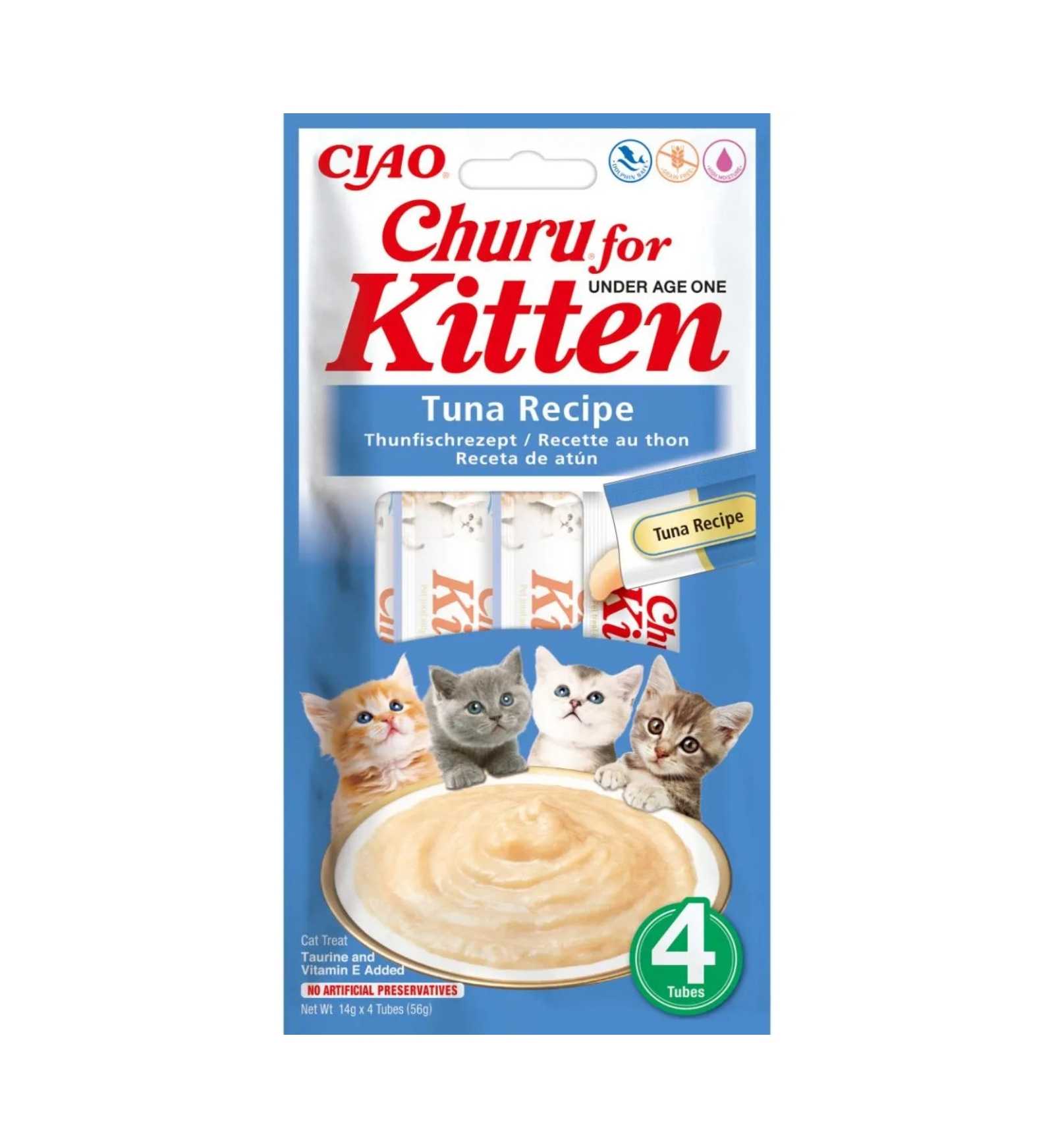 INABA CIAO CHURU GATTO SNACK TREATS KITTEN RICETTA DI TONNO DA 56 GR 4 PEZZI