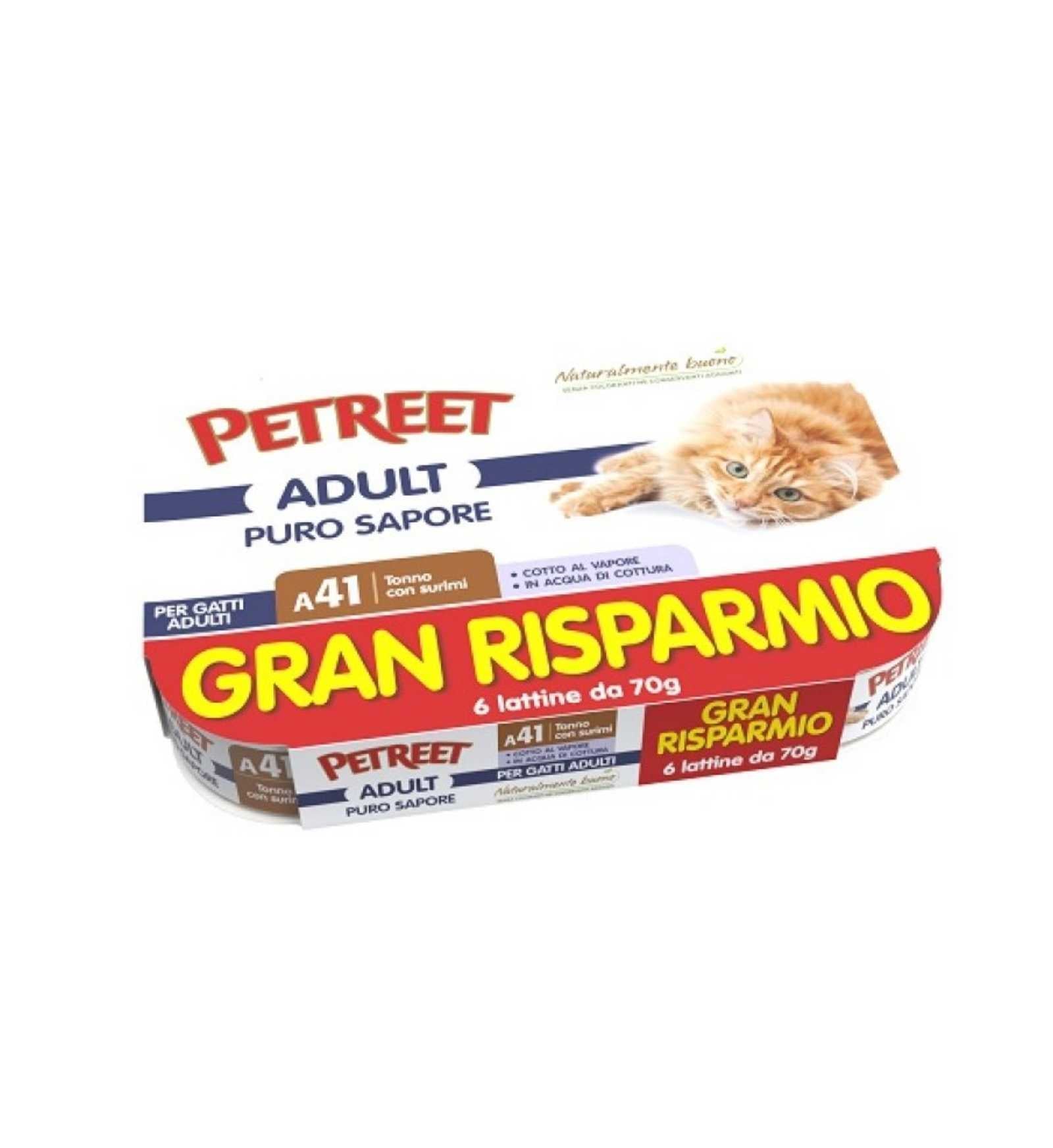 PETREET GATTO A41 MULTIBOX PURO SAPORE TONNO E ARAGOSTA DA 70 GR PER 6 IN LATTINA
