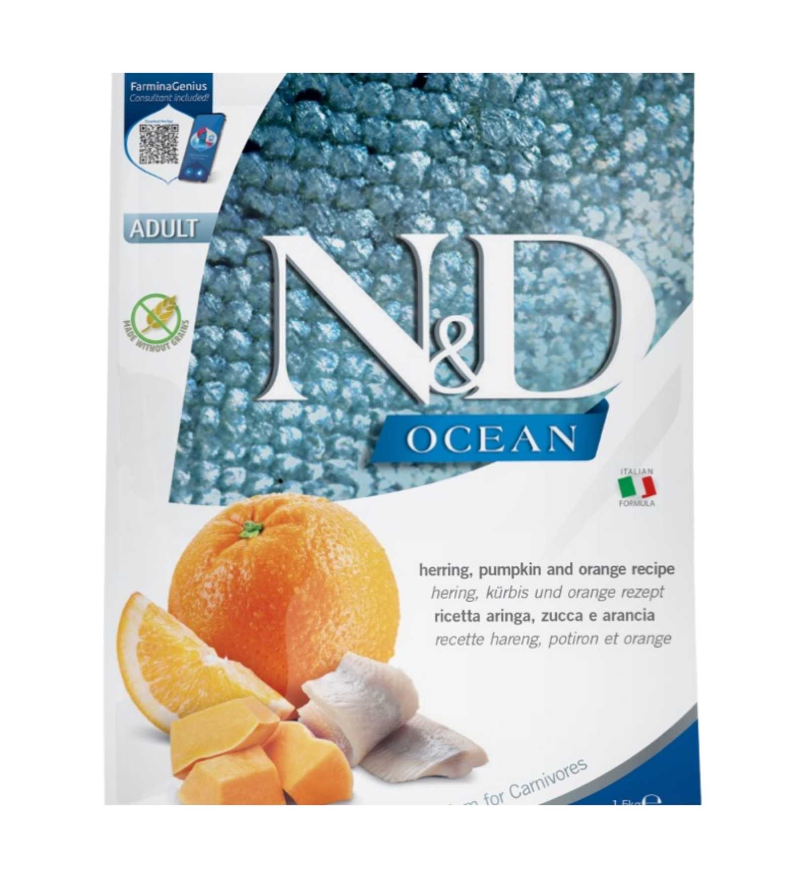FARMINA N&D OCEAN GATTO GRAIN FREE ADULT ARINGHE ZUCCA E ARANCIA